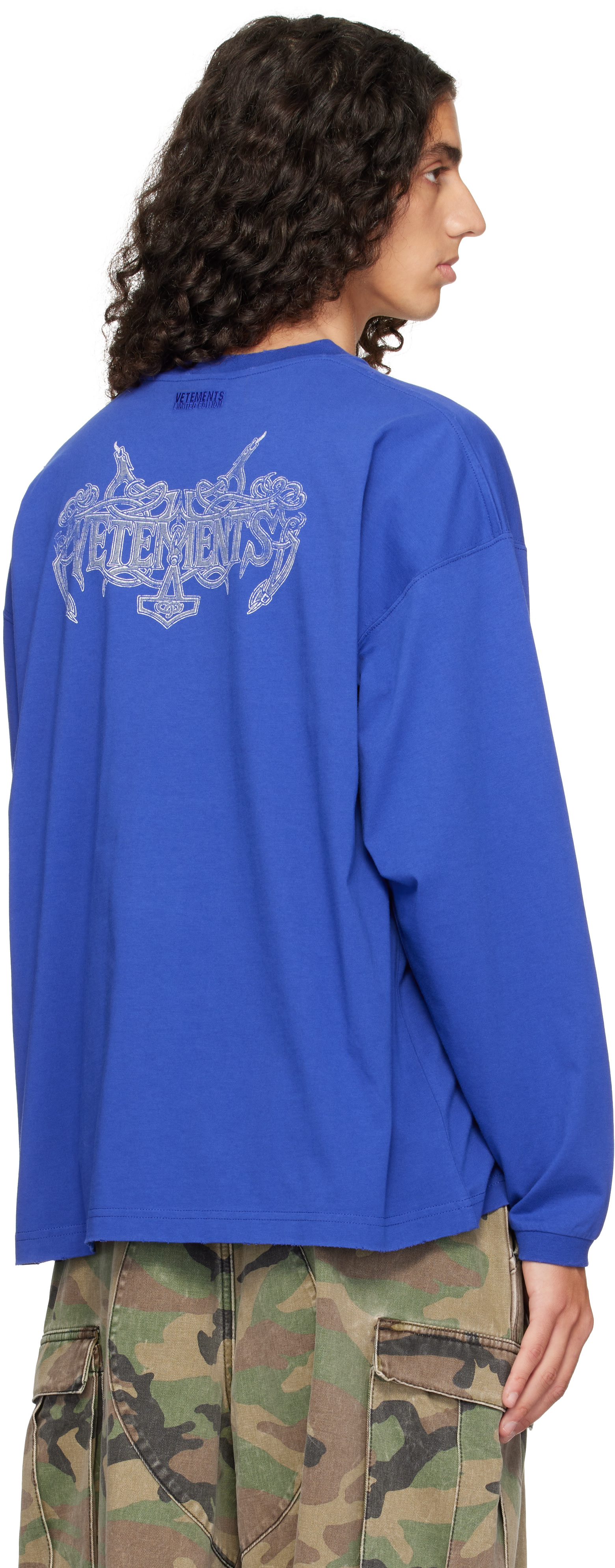 VETEMENTS: Blue 'Antihate' Longsleeve T-shirt | SSENSE