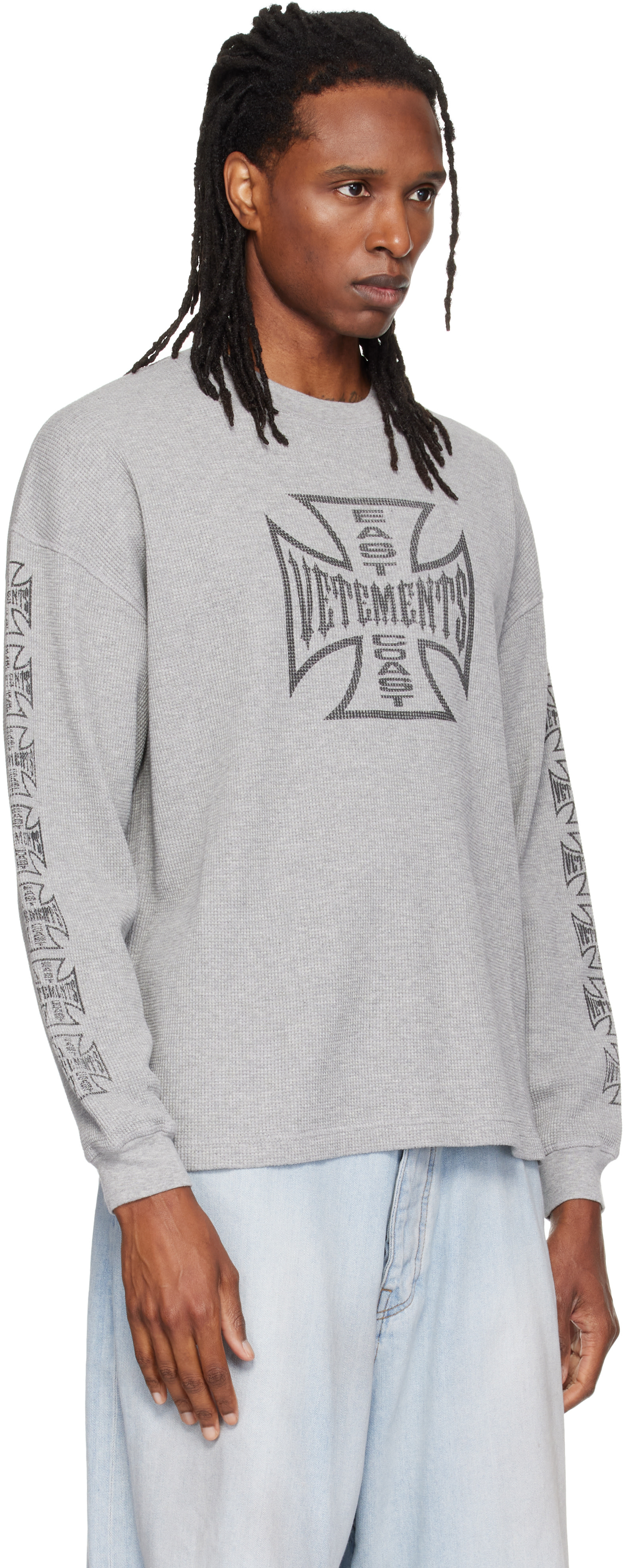 VETEMENTS: グレー Biker Cross Logo 長袖Tシャツ | SSENSE 日本