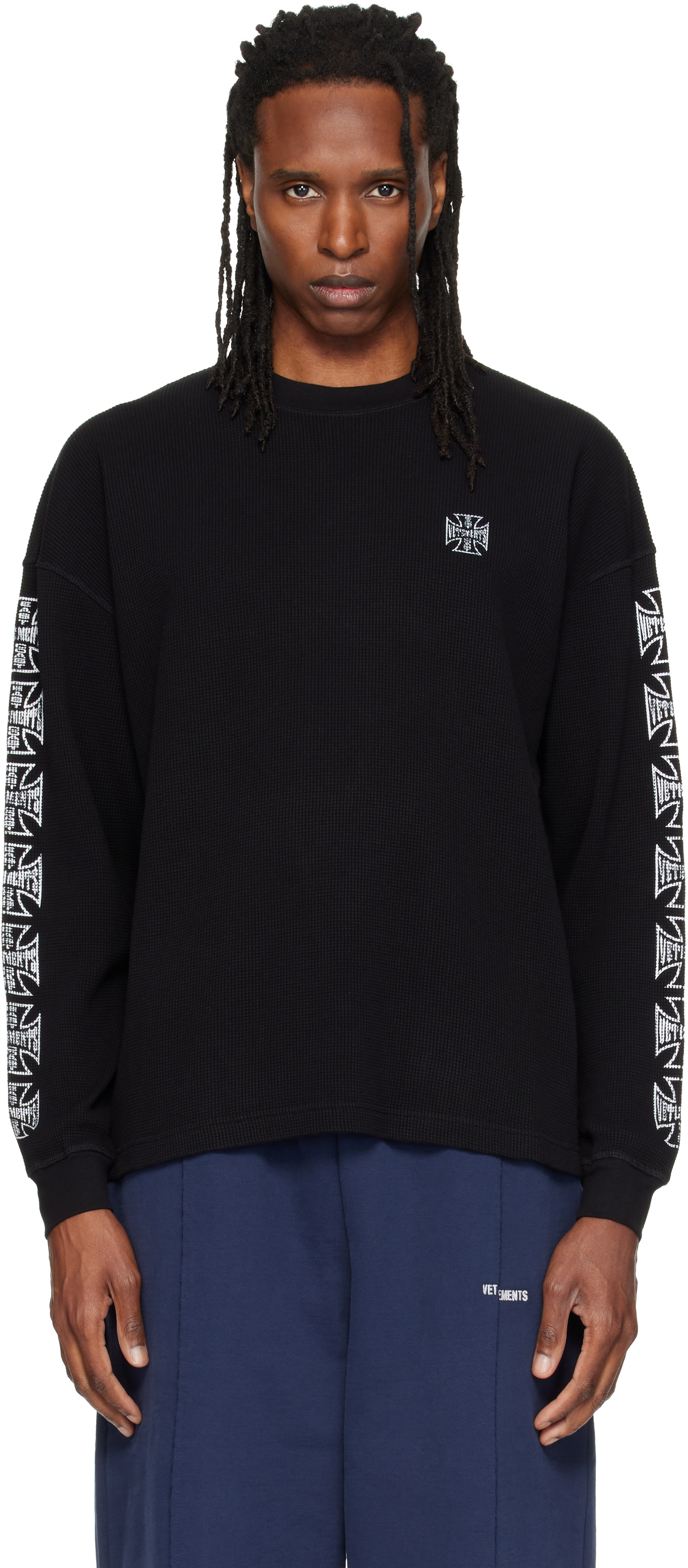 VETEMENTS: Black Biker Cross Logo Longsleeve T-shirt | SSENSE