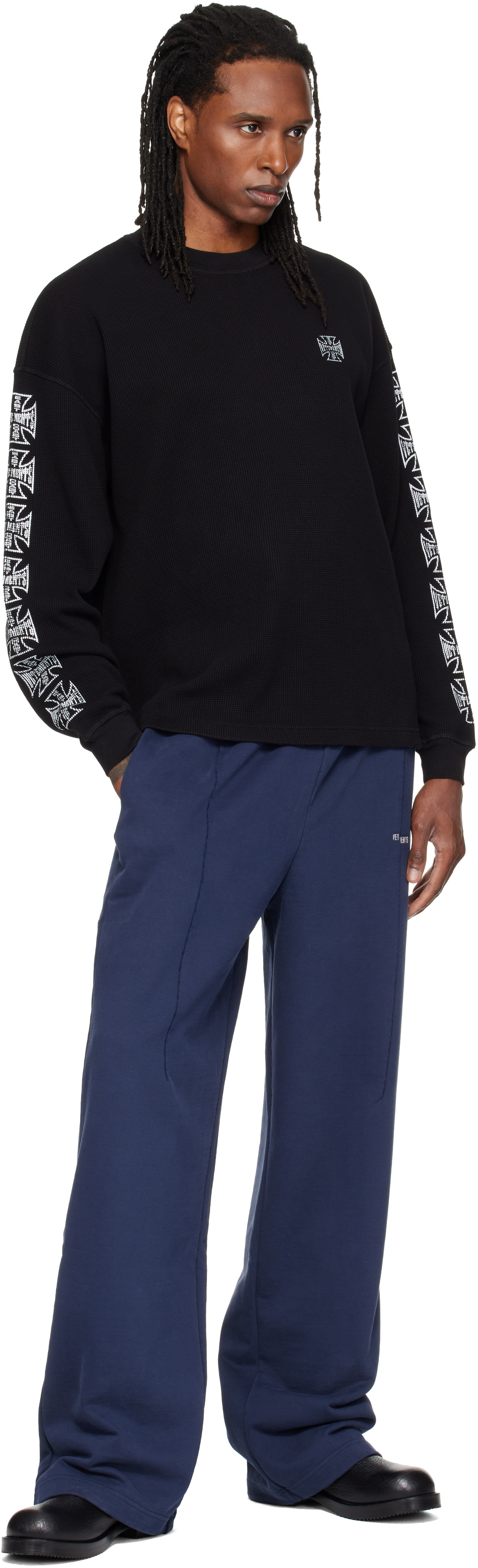 VETEMENTS: Black Biker Cross Logo Longsleeve T-shirt | SSENSE
