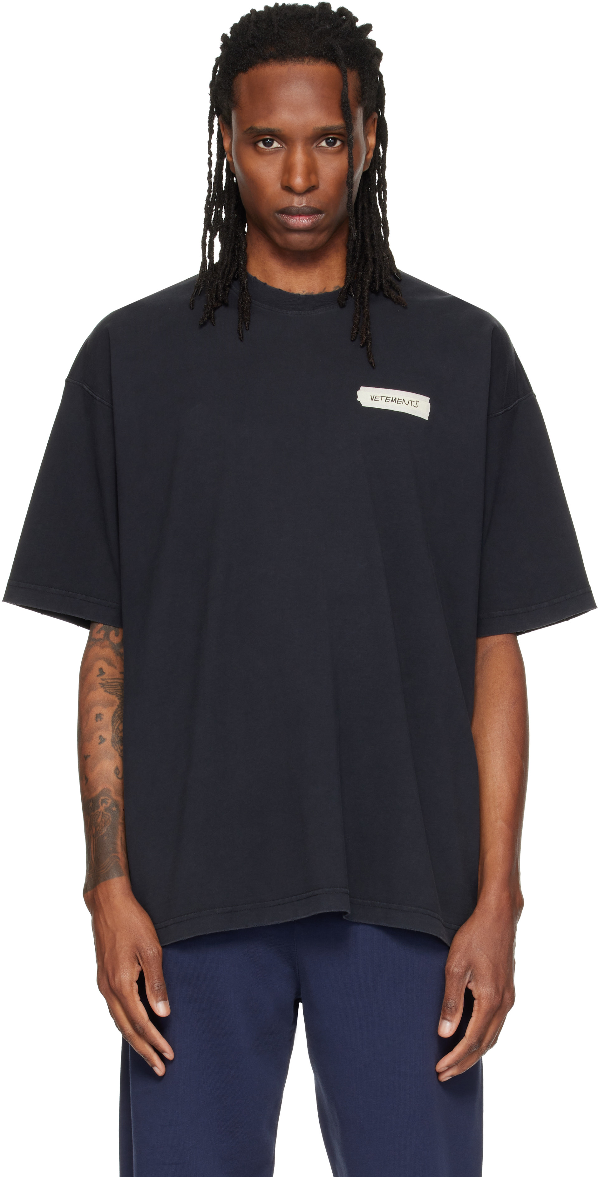 VETEMENTS - Black Scribbled Logo Oversized T-shirt