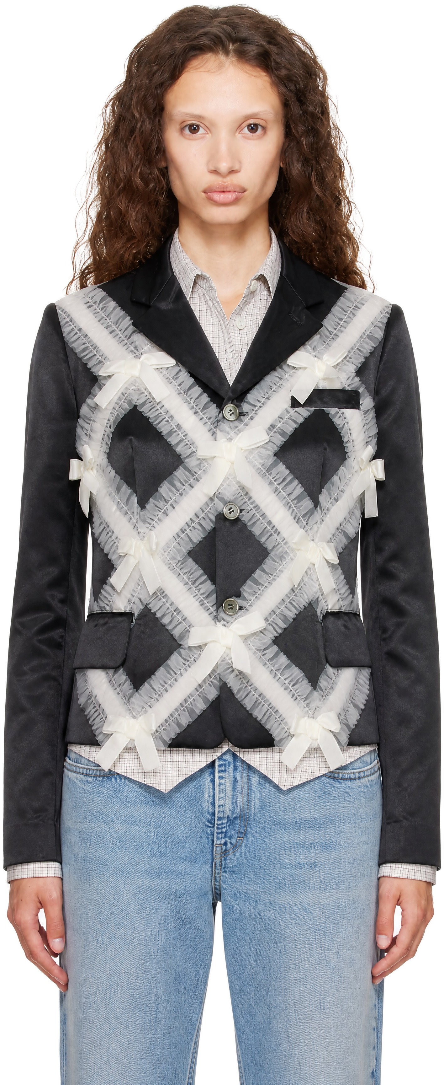 Comme des Garçons Girl: ブラック Satin Gather Tape Decoration