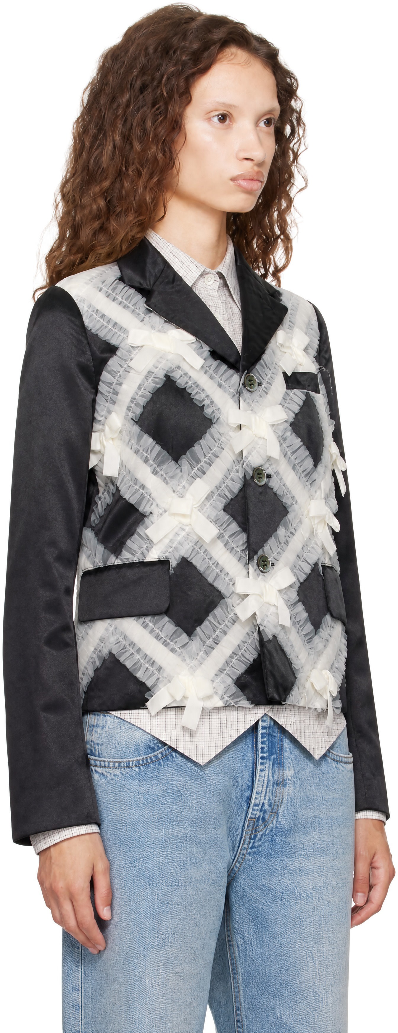 Comme des Garçons Girl: ブラック Satin Gather Tape Decoration