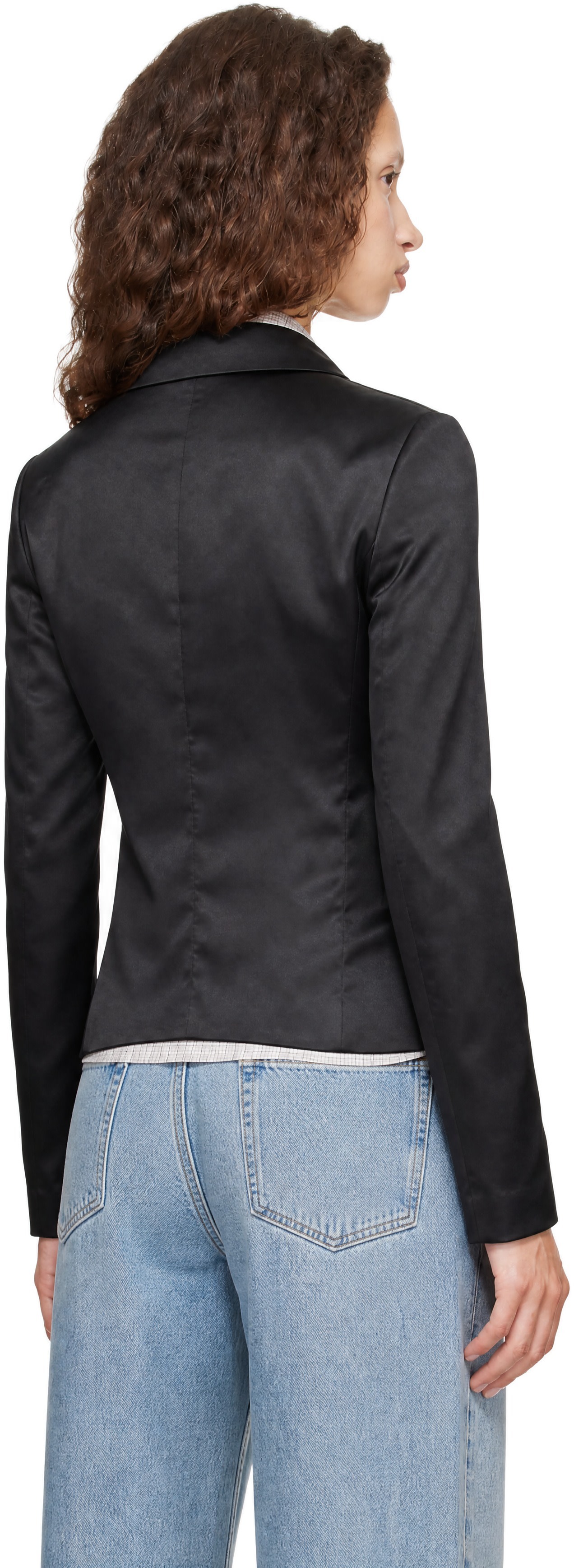 Comme des Garçons Girl: Black Satin Gather Tape Decoration Blazer