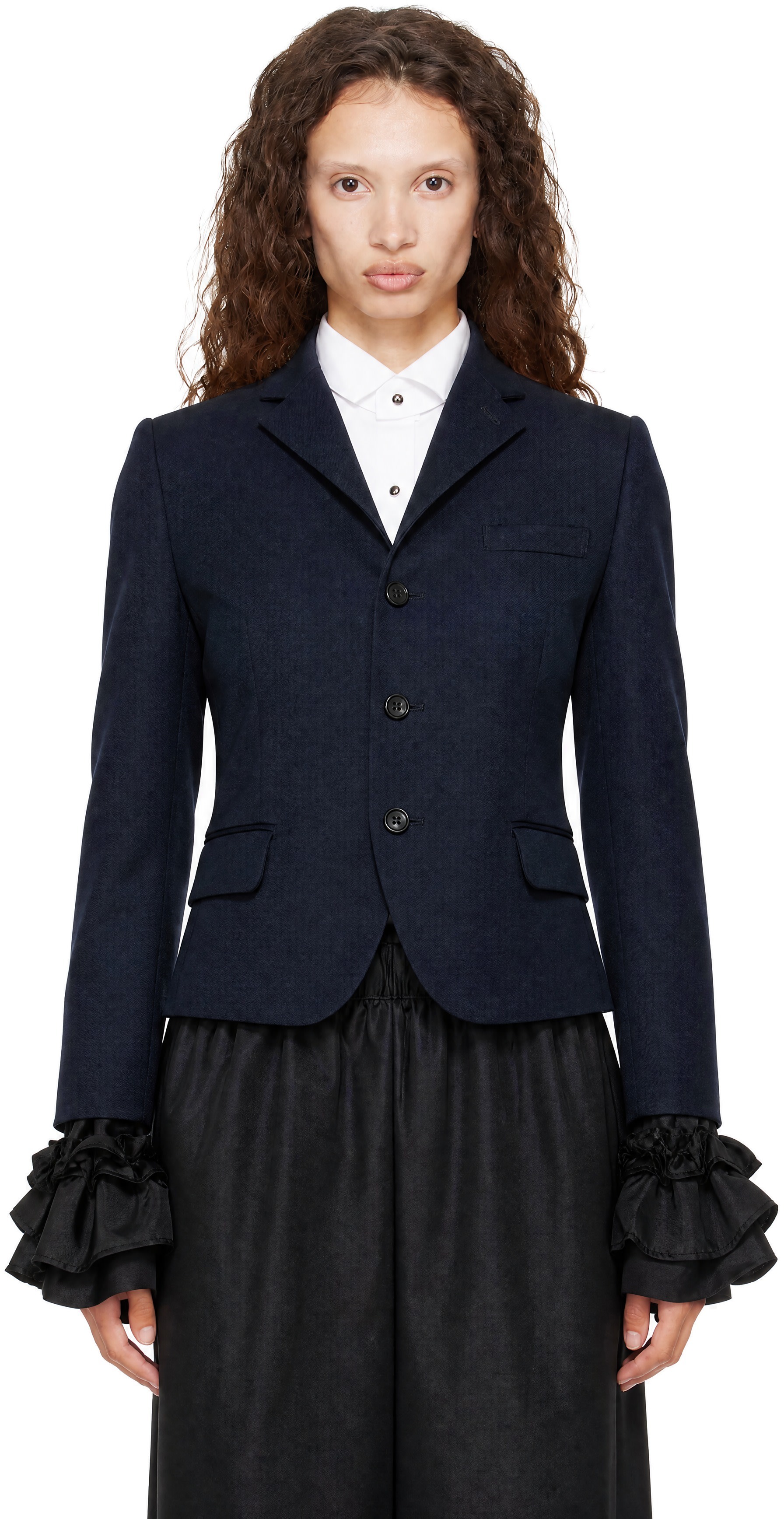 Comme des Garçons Girl: ネイビー Layered Ruffled テーラード Comme des Garçons Girl: ネイビー Layered Ruffled テーラード