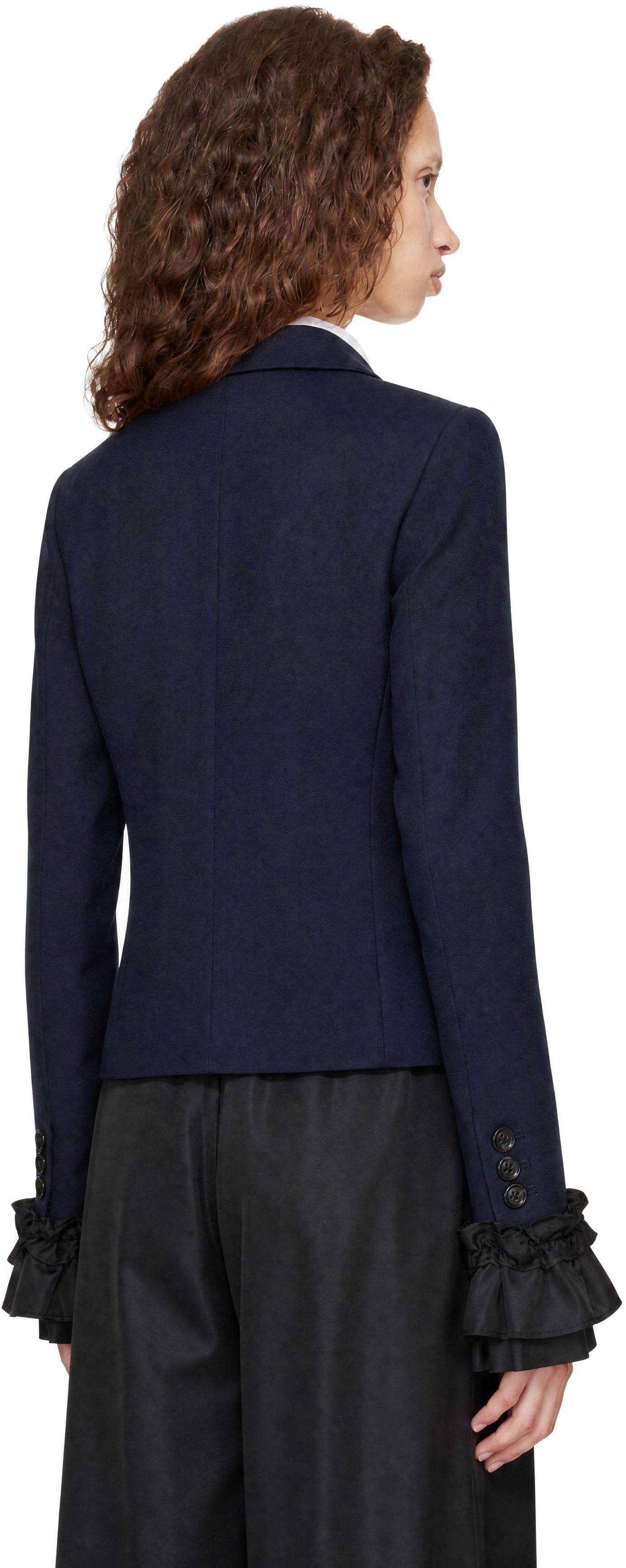 COMME des GARÇONS GIRL 濃紺ジャケット Sサイズ Comme des Garçons Girl: Navy Layered Ruffled Blazer | SSENSE South