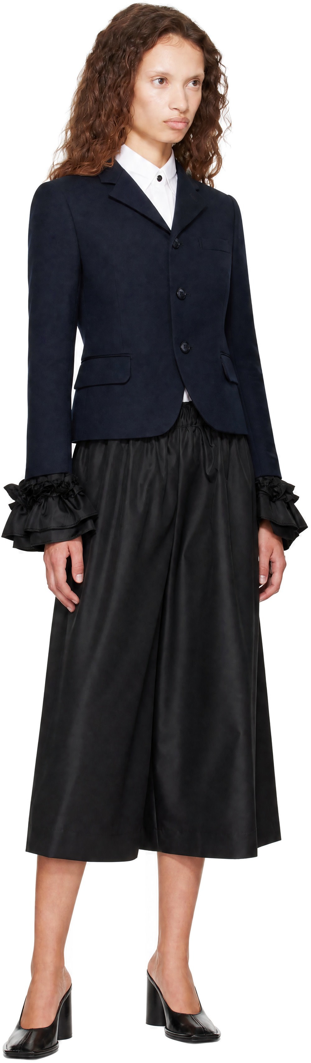 COMME des GARÇONS GIRL 濃紺ジャケット Sサイズ Comme des Garçons Girl: ネイビー Layered Ruffled テーラード