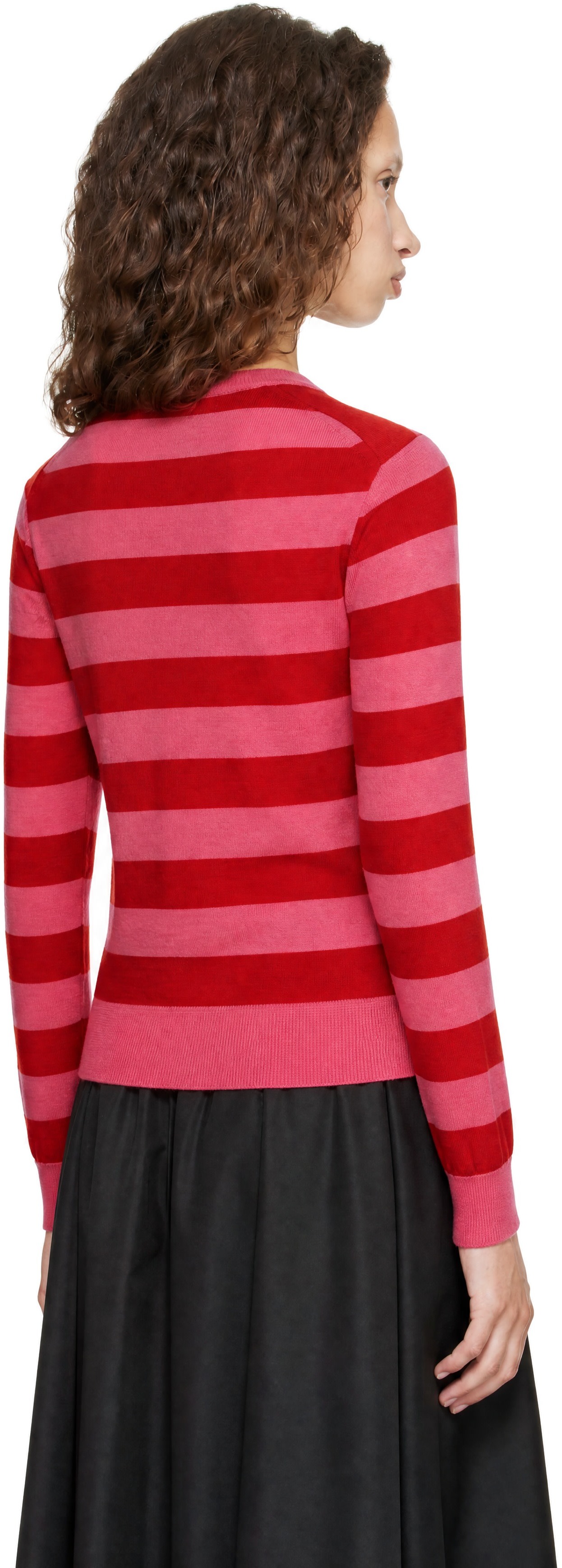 COMME des GARCONS GIRL カーディガン Comme des Garçons Girl: Pink & Red Wool Jersey Stripe Cardigan