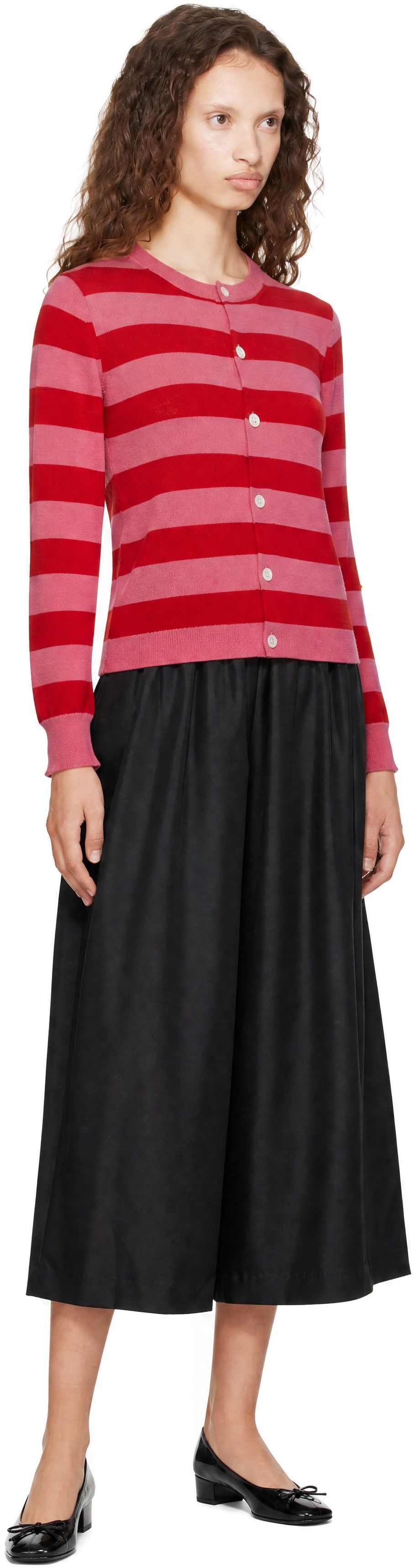 Comme des Garçons Girl: Pink & Red Wool Jersey Stripe Cardigan