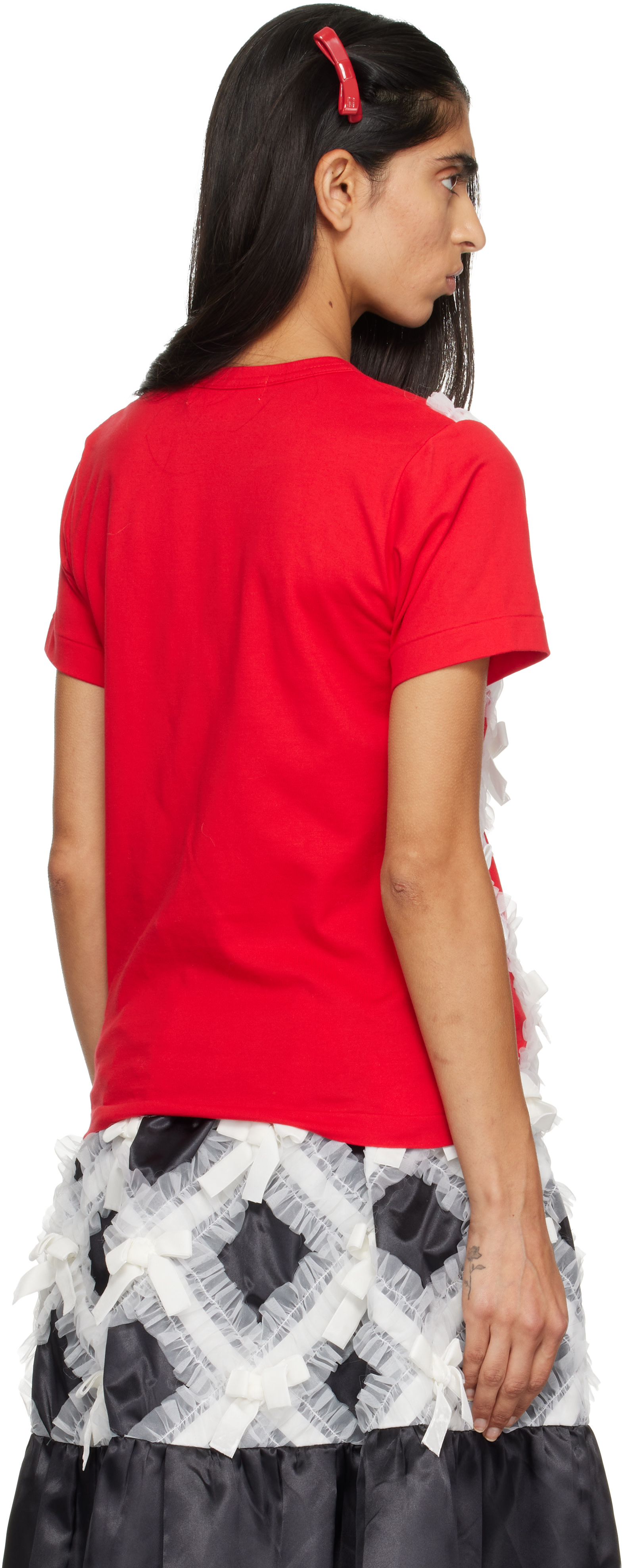 Comme des Garçons Girl: Red & White Gather Tape Decoration T-shirt