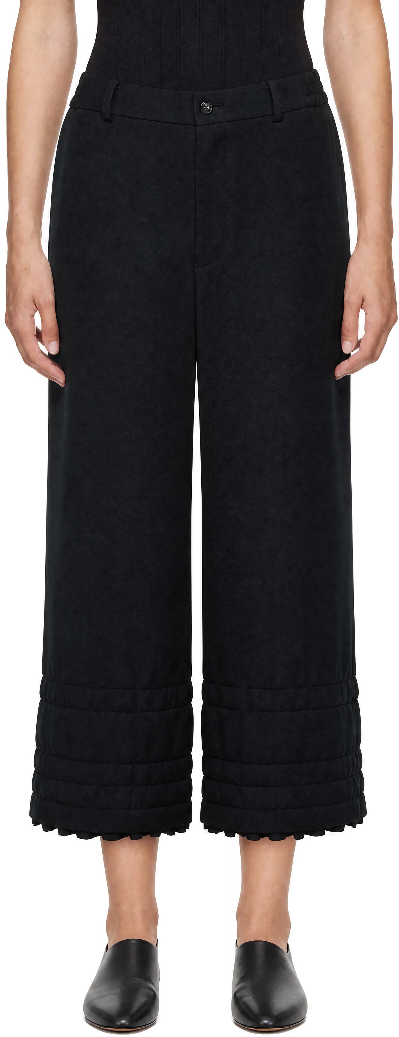 ad2006 comme des garcons リボン ボーダー Comme des Garçons Comme des Garçons: Black Twill Ruffled Trousers