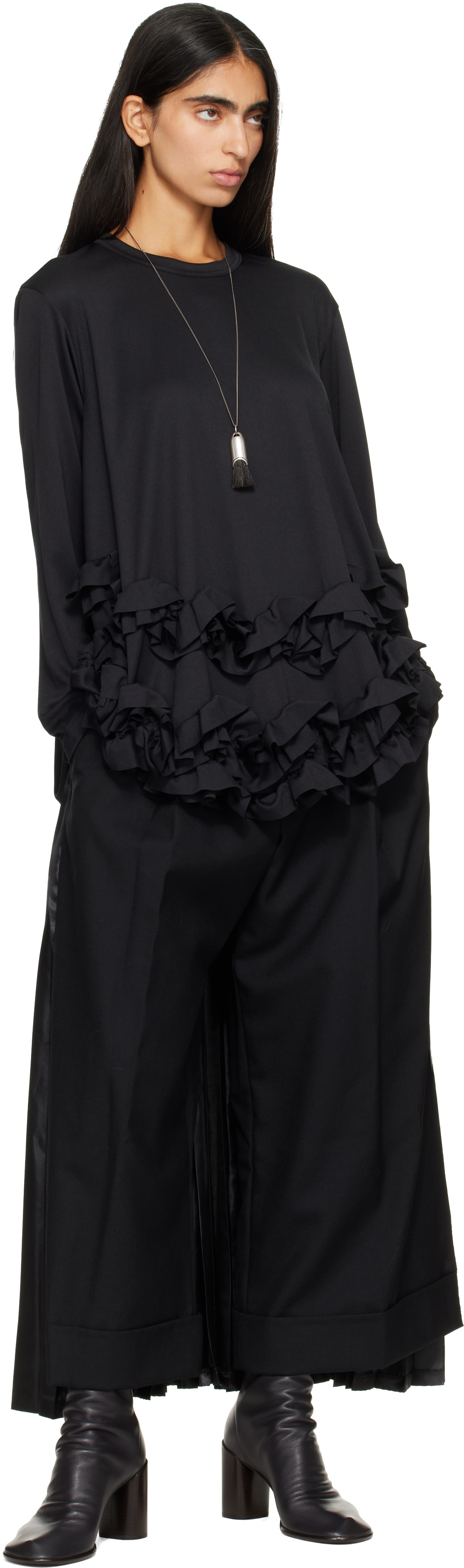 Comme des Garçons Comme des Garçons: Black Ruffled T-shirt | SSENSE
