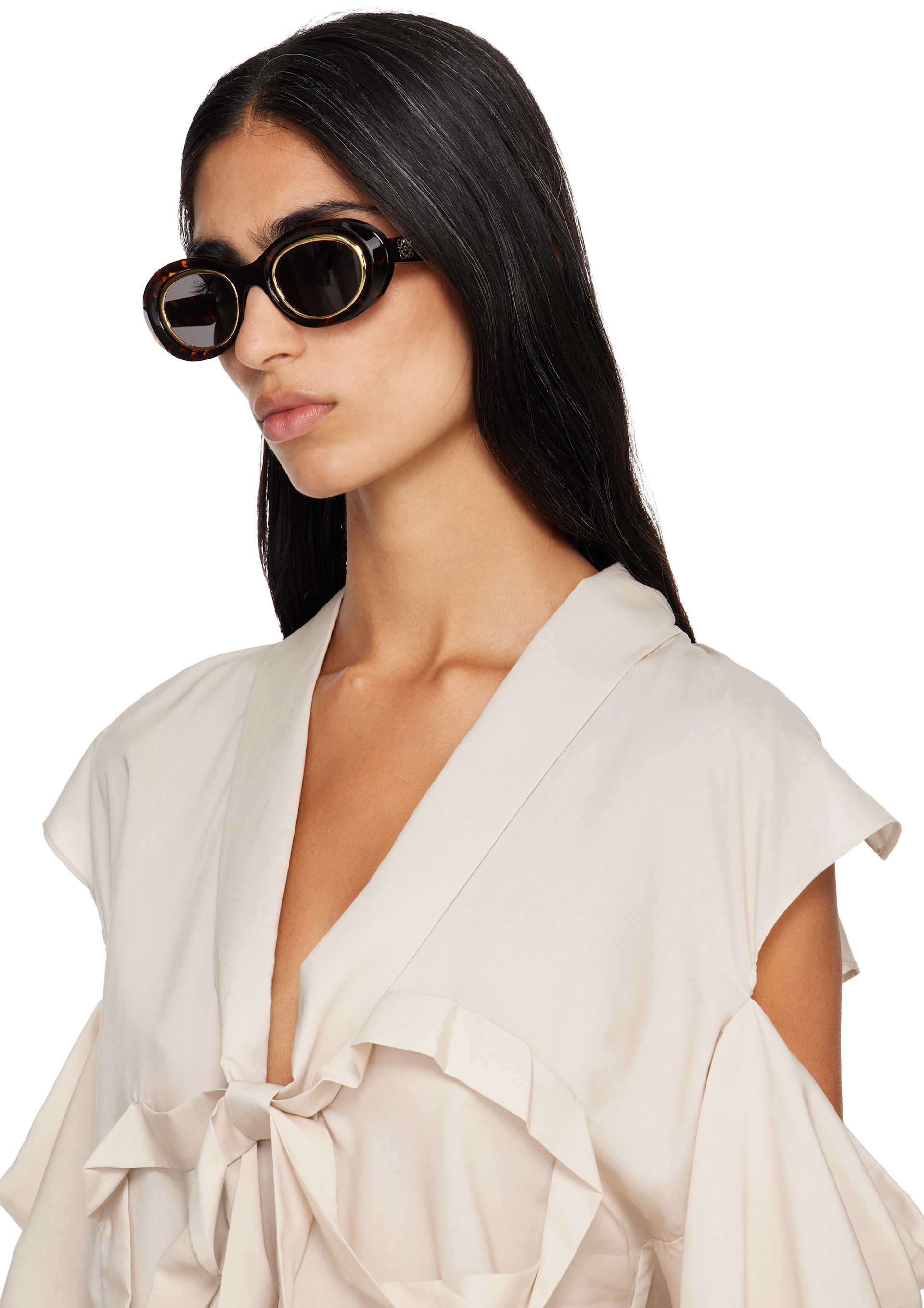 LOEWE - Brown Mini Anagram Oval Sunglasses
