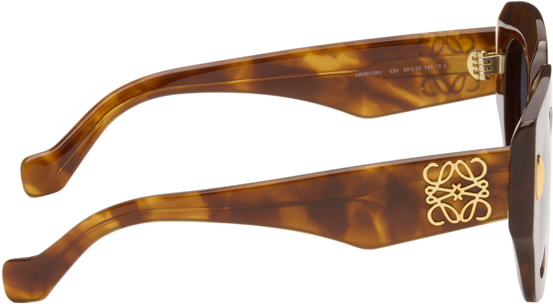 Loewe Brown Tortoiseshell Sunglasses with Gold Anagram Accents Sunglasses Loewe Anagram LW40114I 56E 49-19 Havana  main image 3