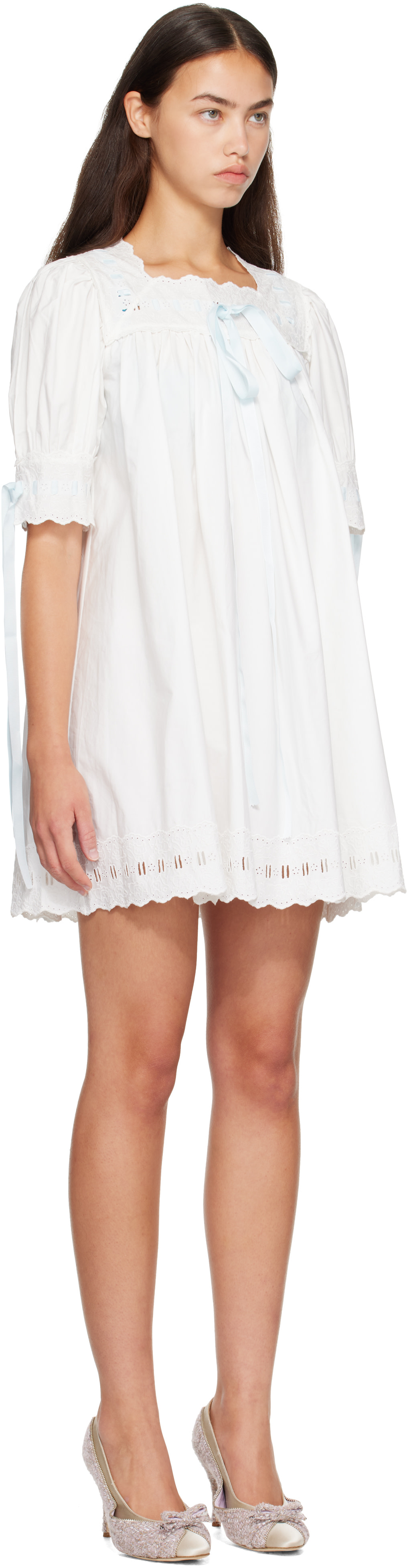 Sandy Liang - Robe courte Daikon blanc et bleu