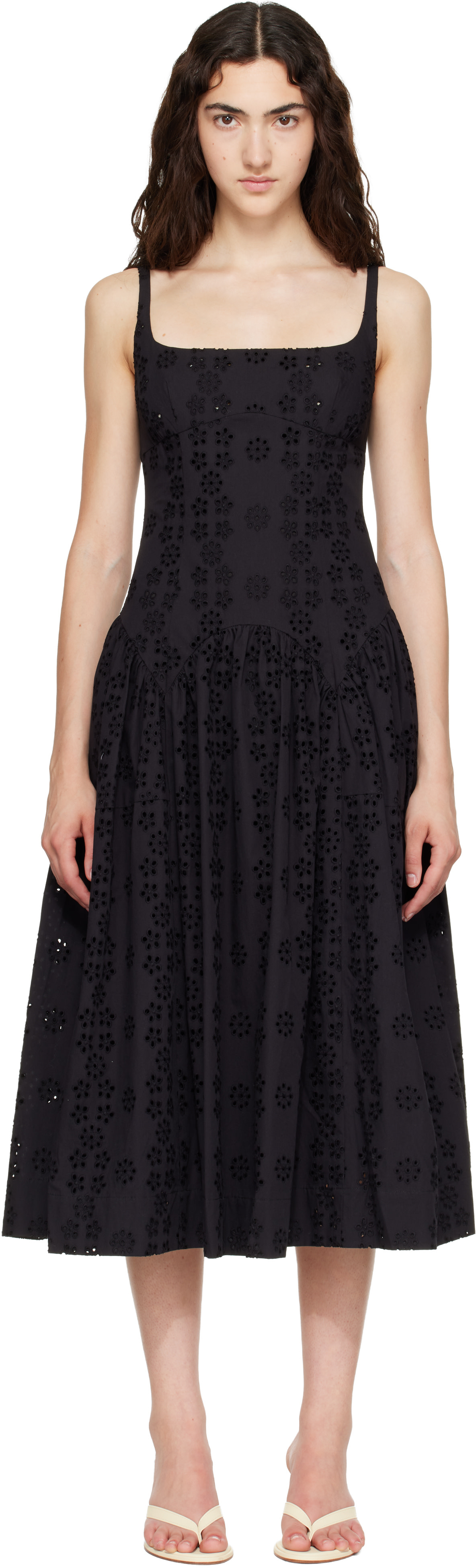 Sandy Liang: Black Cricket Midi Dress | SSENSE