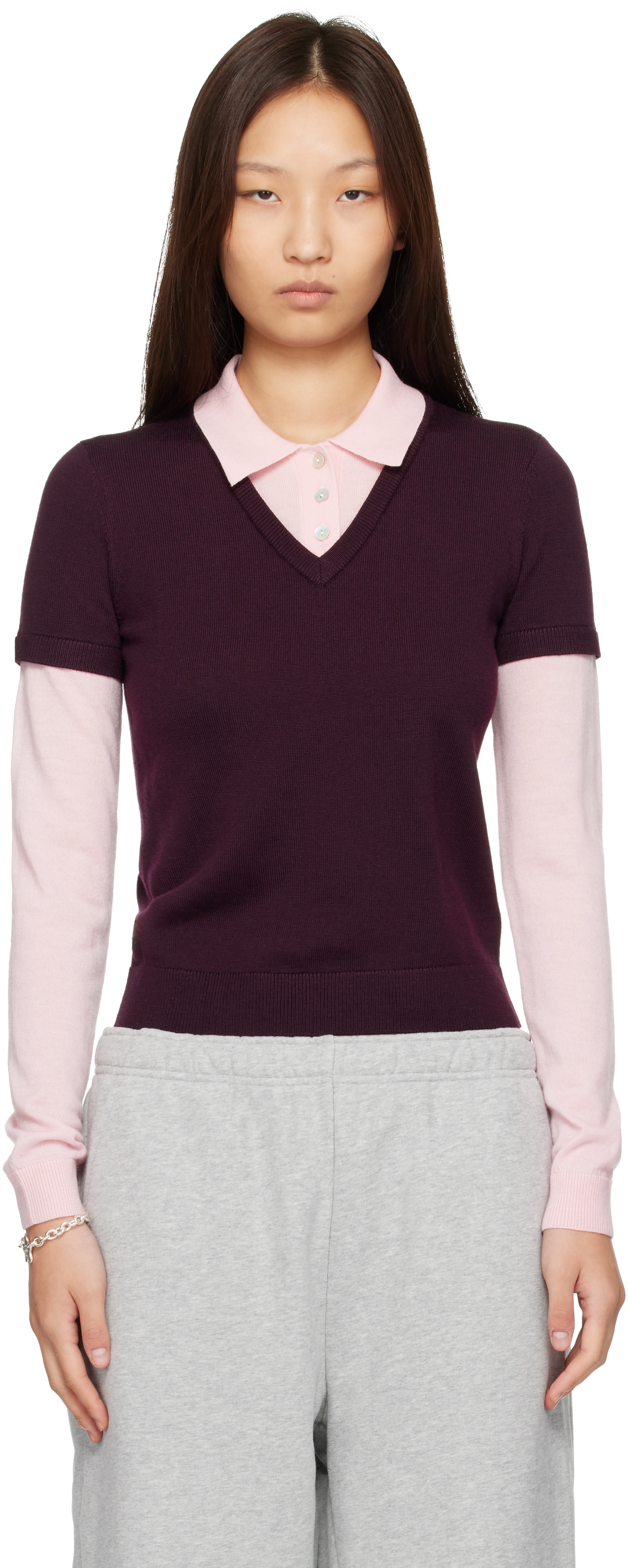 Sandy Liang - Pull Lottie bourgogne et rose