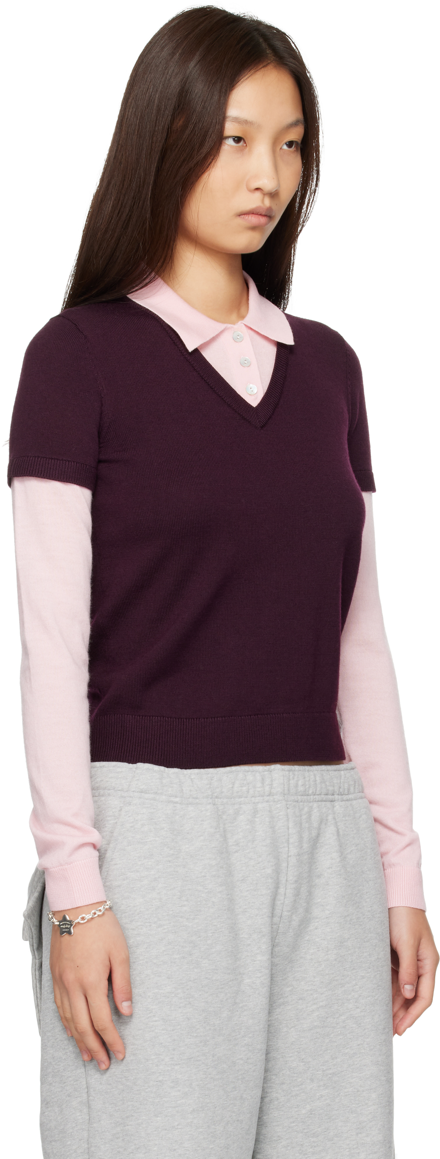 Sandy Liang - Pull Lottie bourgogne et rose