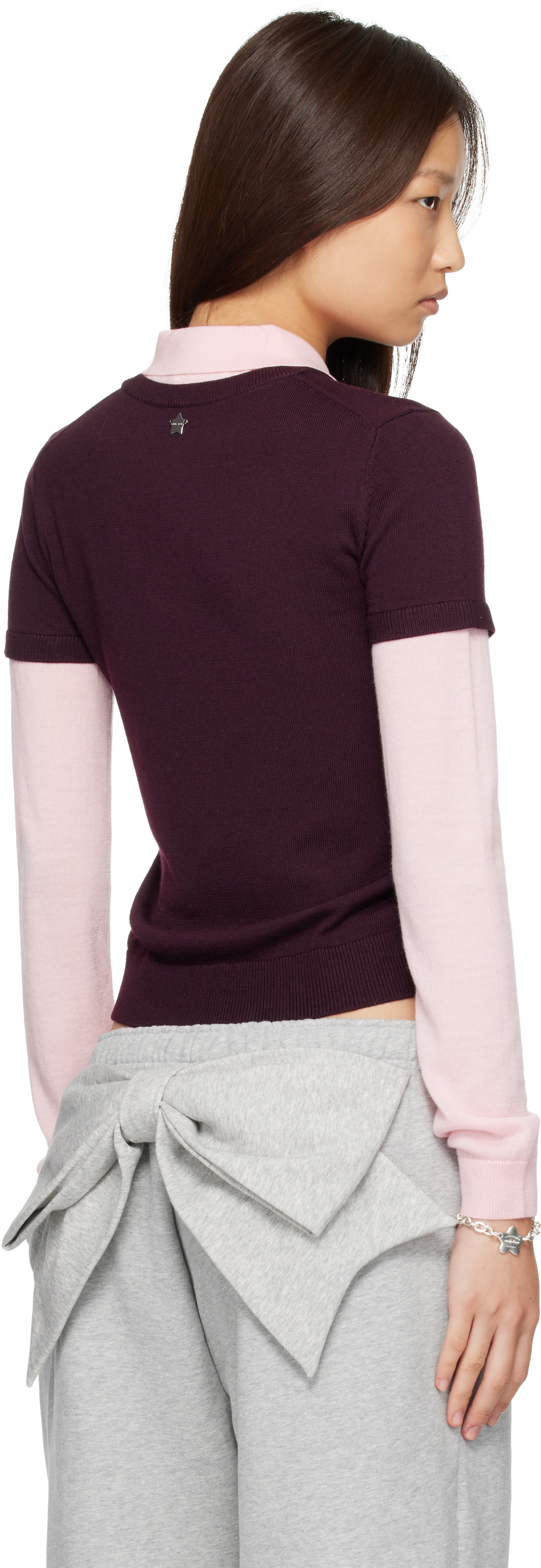 Sandy Liang - Pull Lottie bourgogne et rose