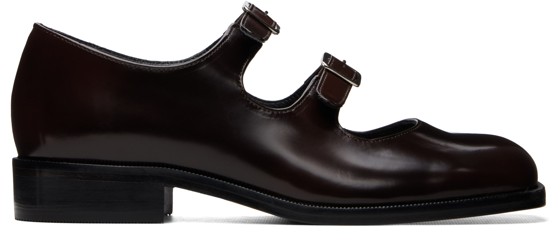 Sandy Liang: Brown Mary Jane Double Strap Welt Heels | SSENSE