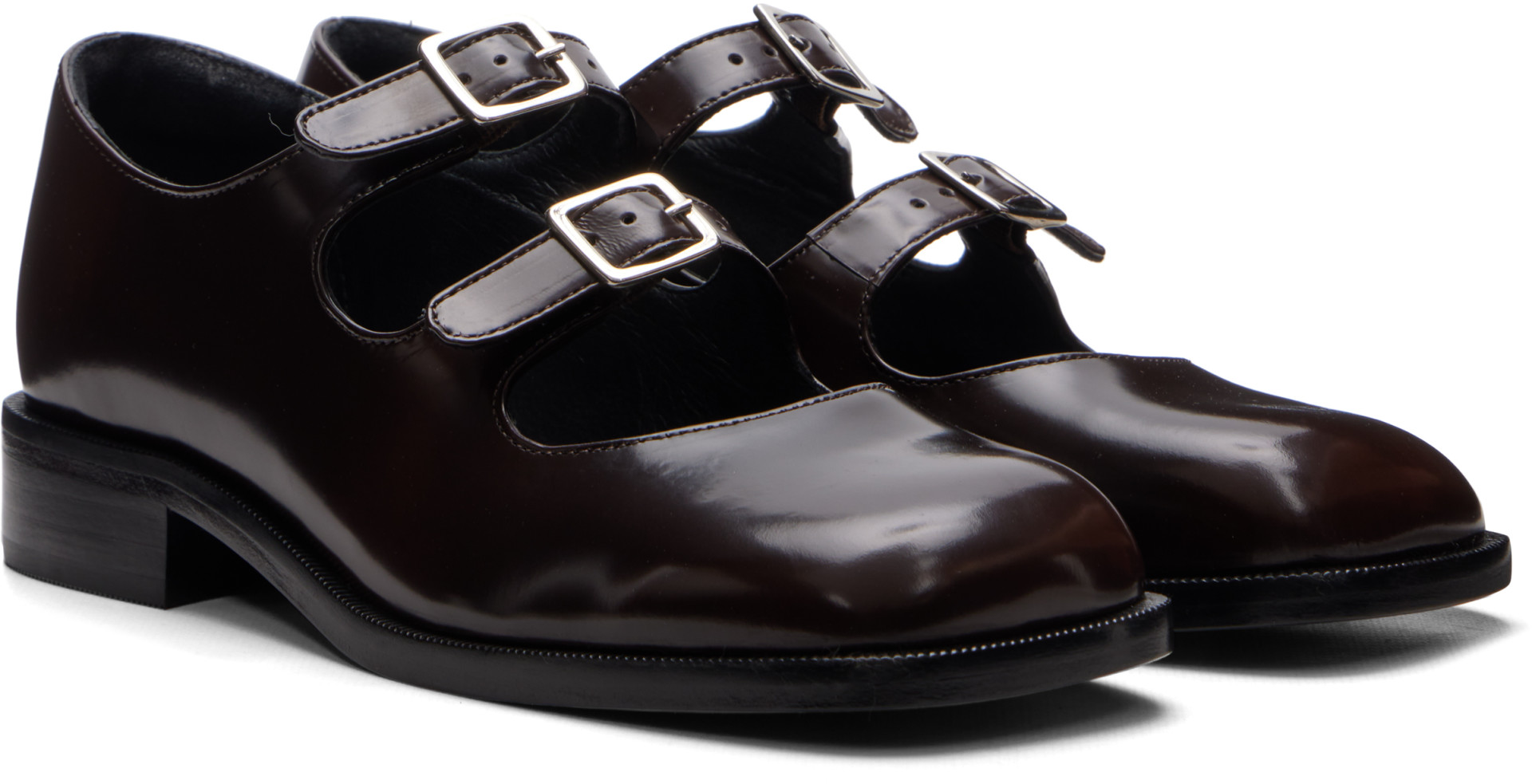 Sandy Liang: Brown Mary Jane Double Strap Welt Heels | SSENSE