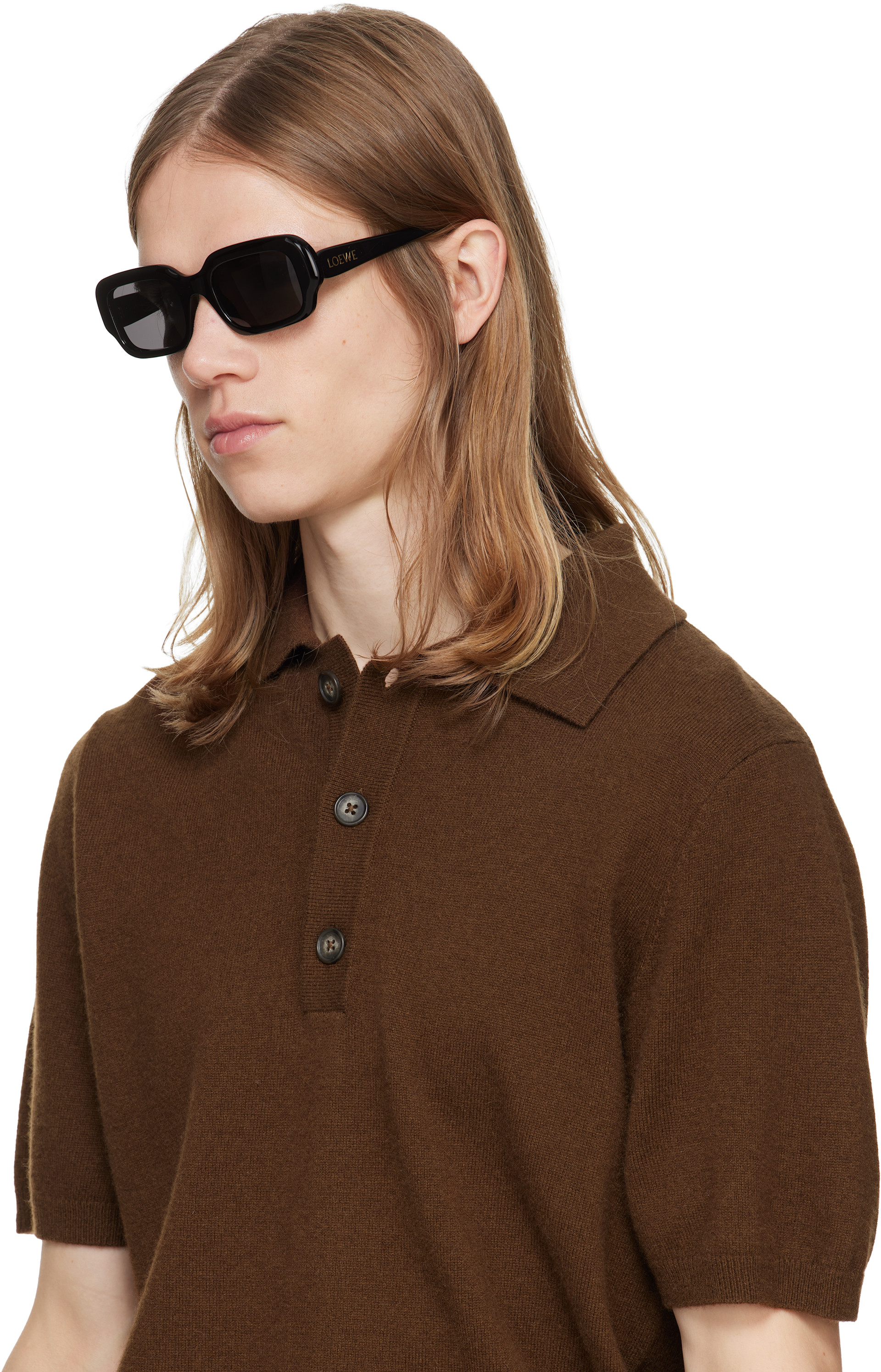LOEWE - Black Rectangular Slim Sunglasses