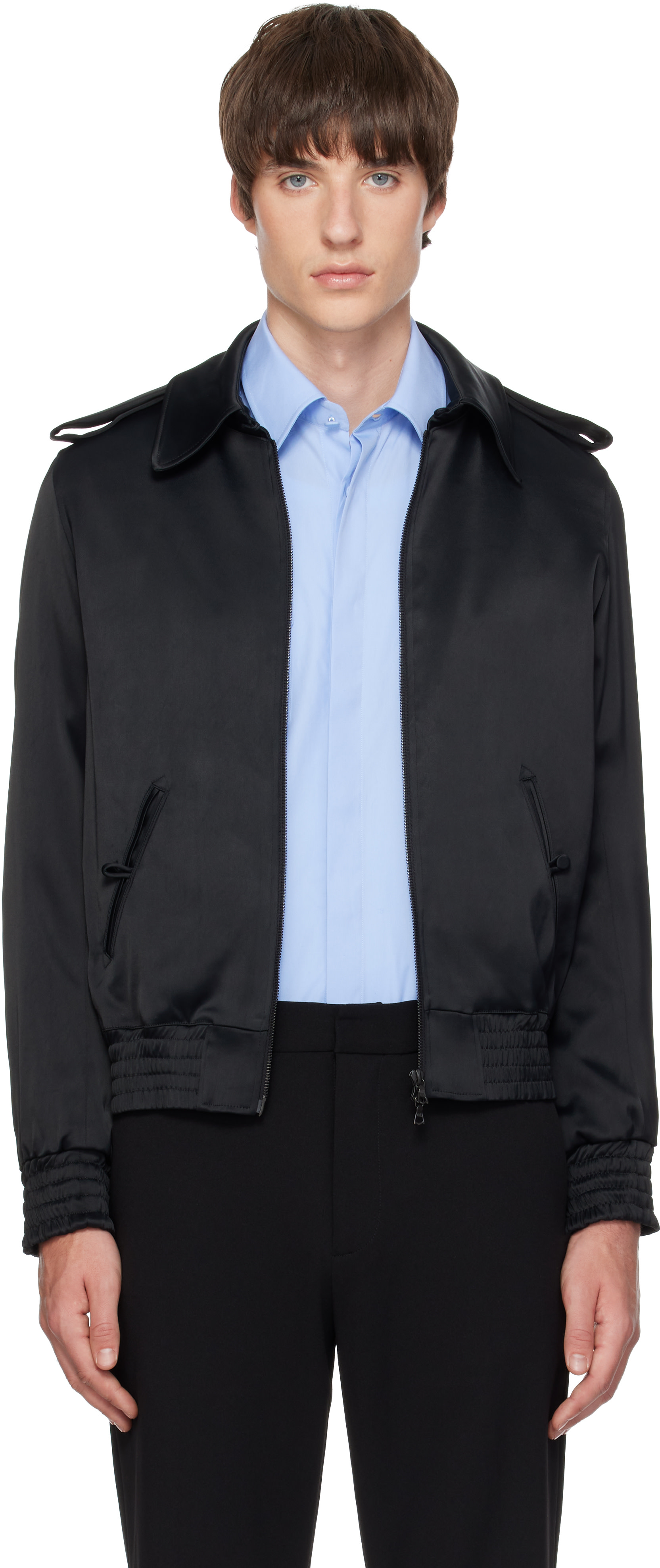 AARON ESH - Black Satin Bomber Jacket