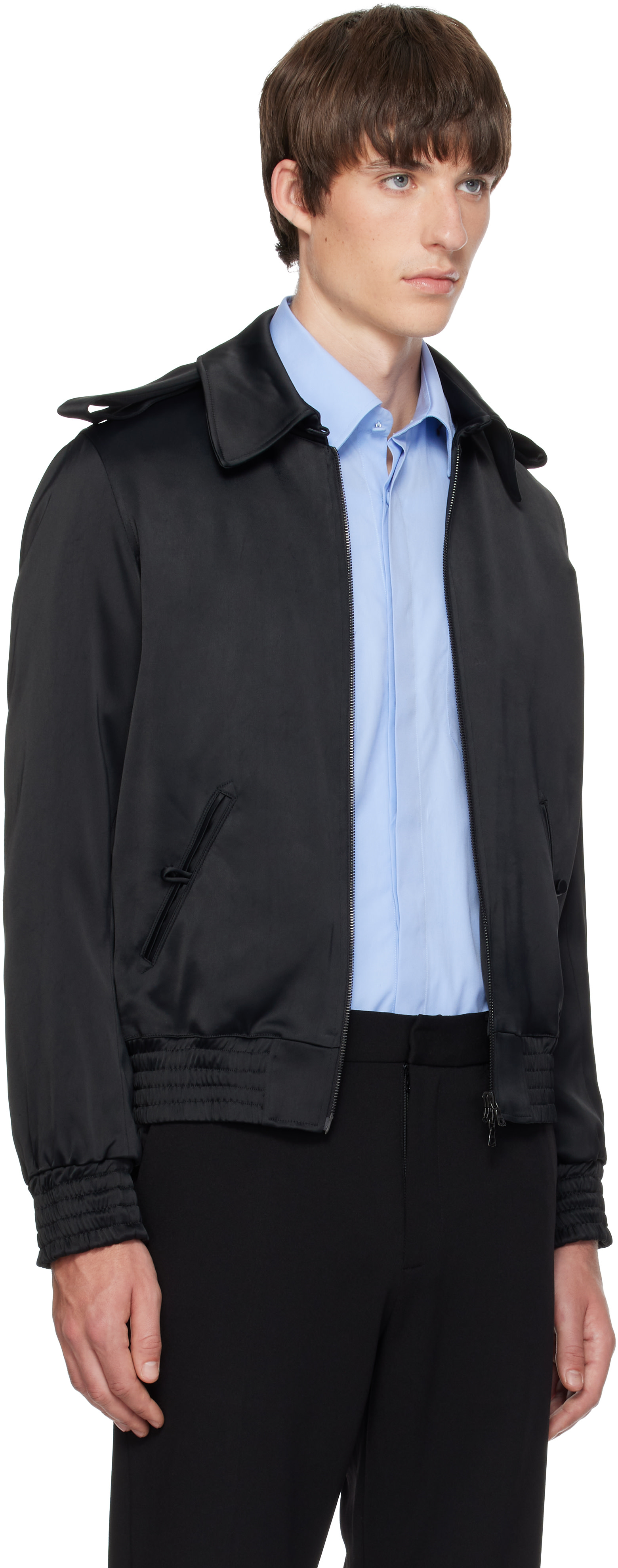 AARON ESH - Black Satin Bomber Jacket