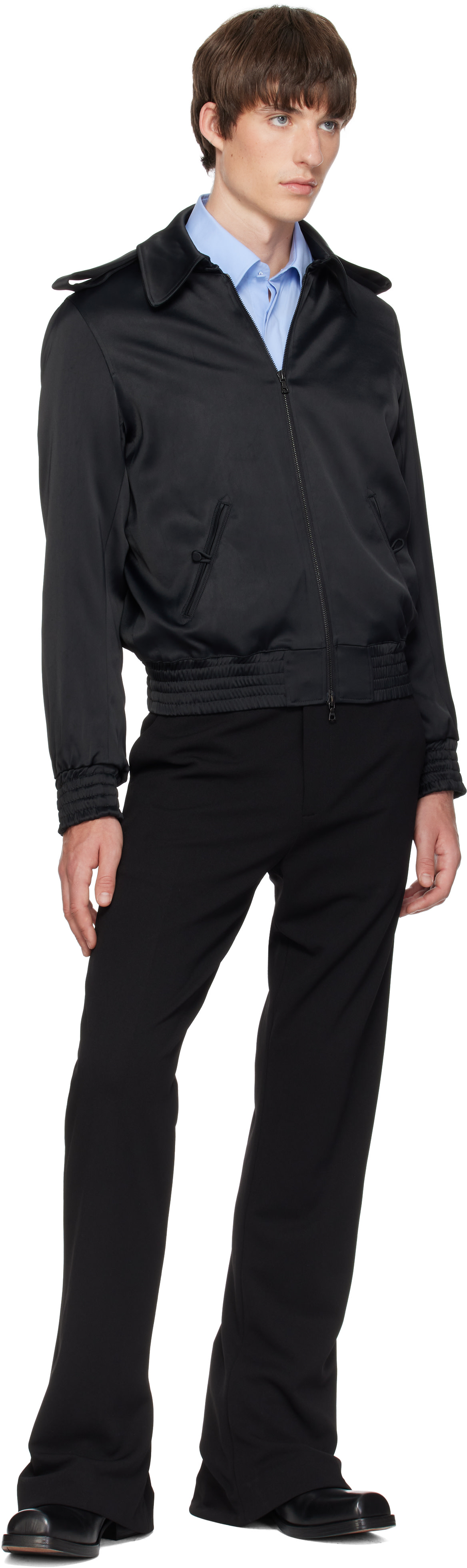 AARON ESH - Black Satin Bomber Jacket