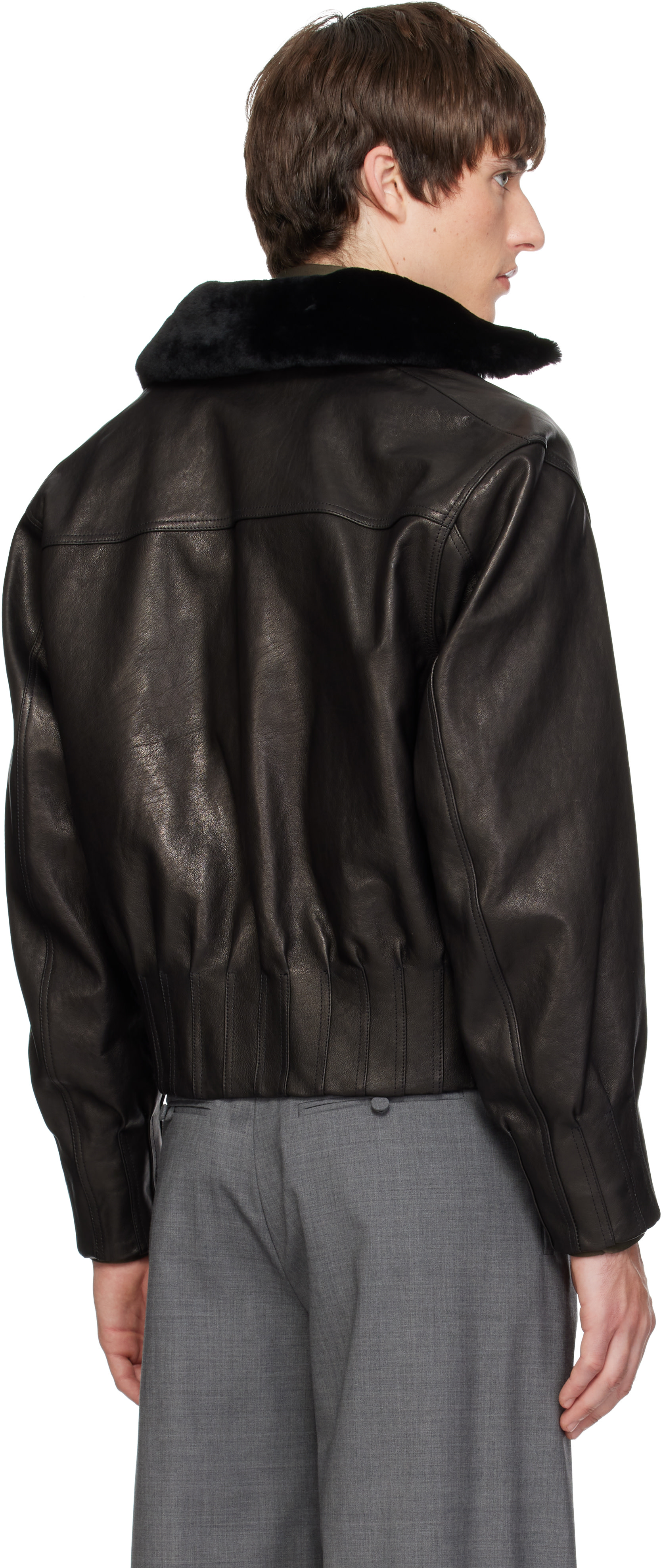 AARON ESH - Black Shearling Collar Leather Bomber