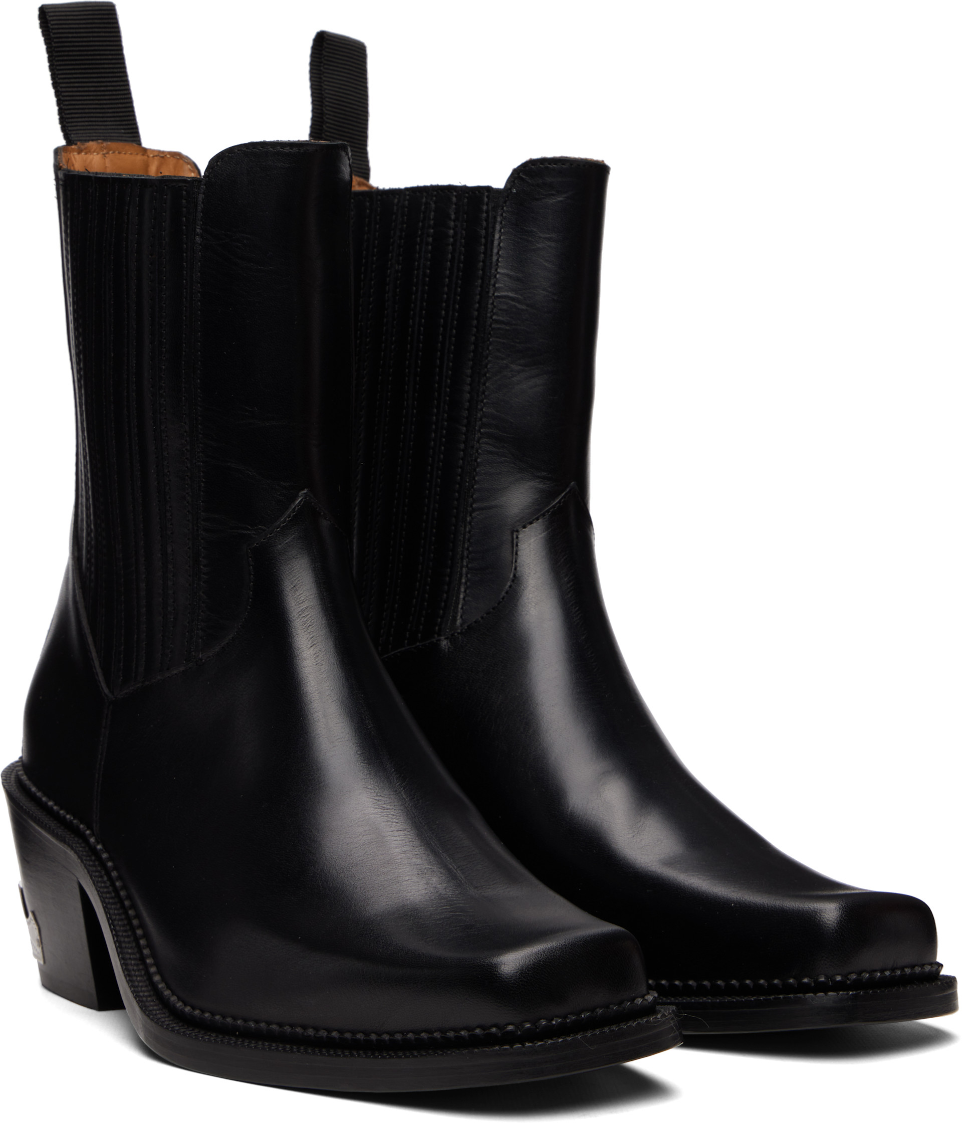 I*i様 TOGA VIRILIS スエードサイドゴアブーツ Toga Virilis: Black Hard Leather Chelsea Boots | SSENSE