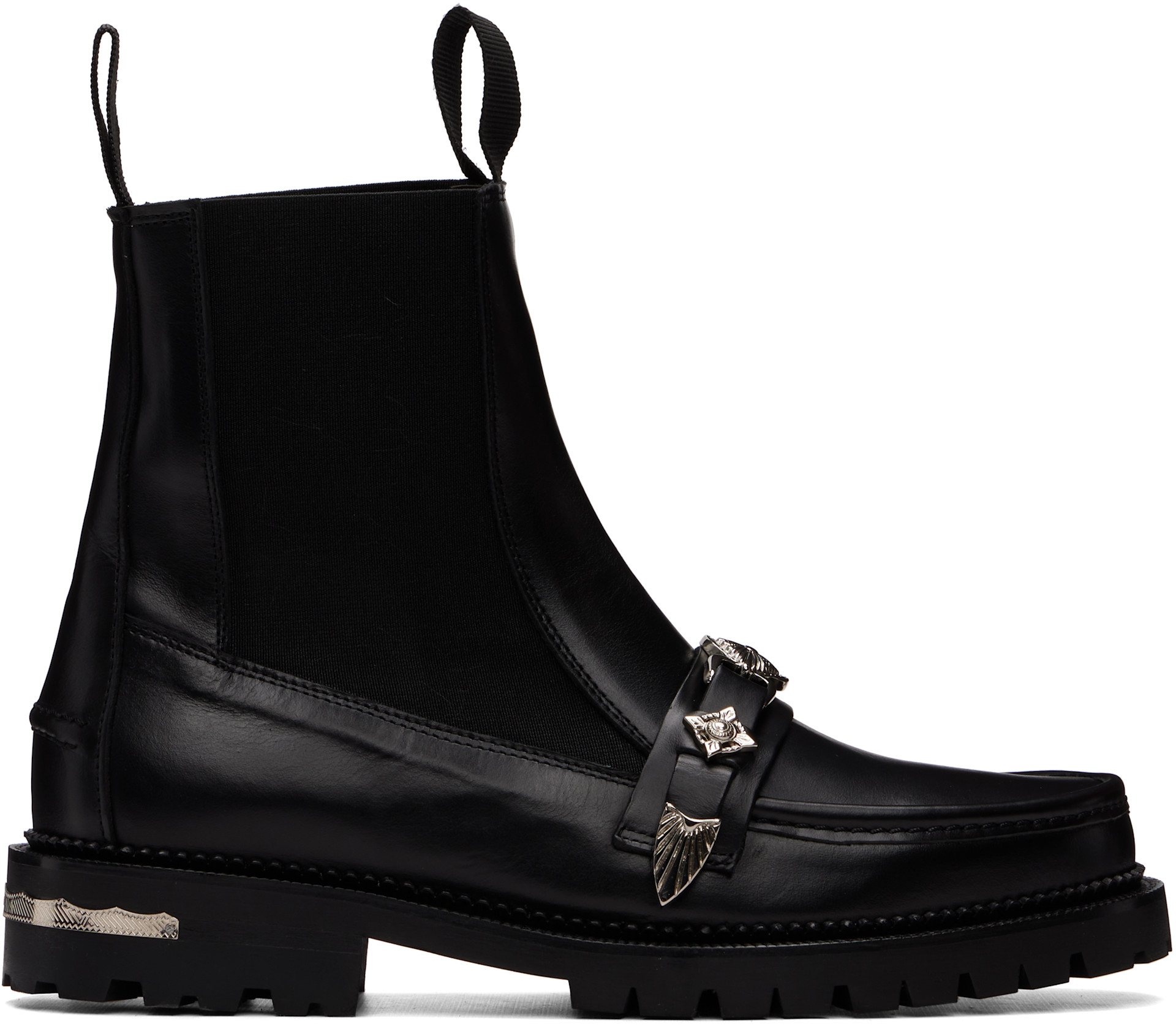 Toga Virilis: Black Hard Leather Chelsea Boots | SSENSE Canada