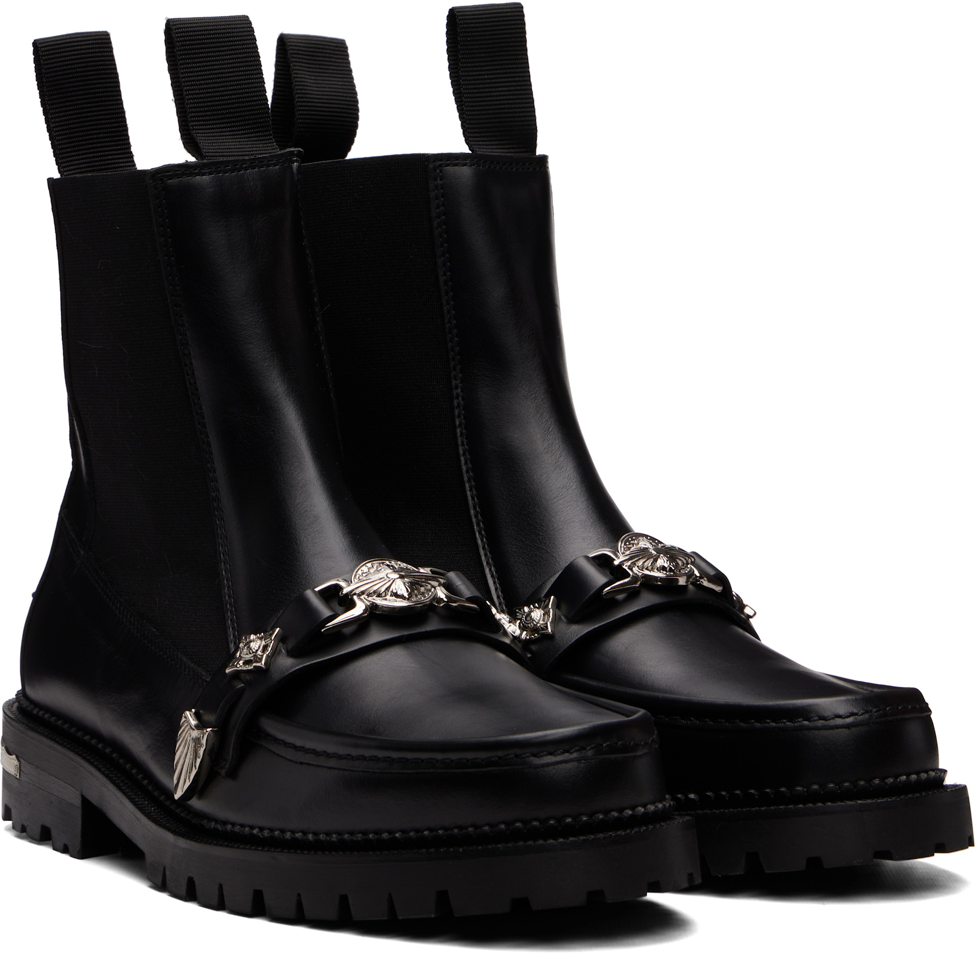 Toga Virilis: Black Hard Leather Chelsea Boots | SSENSE Canada