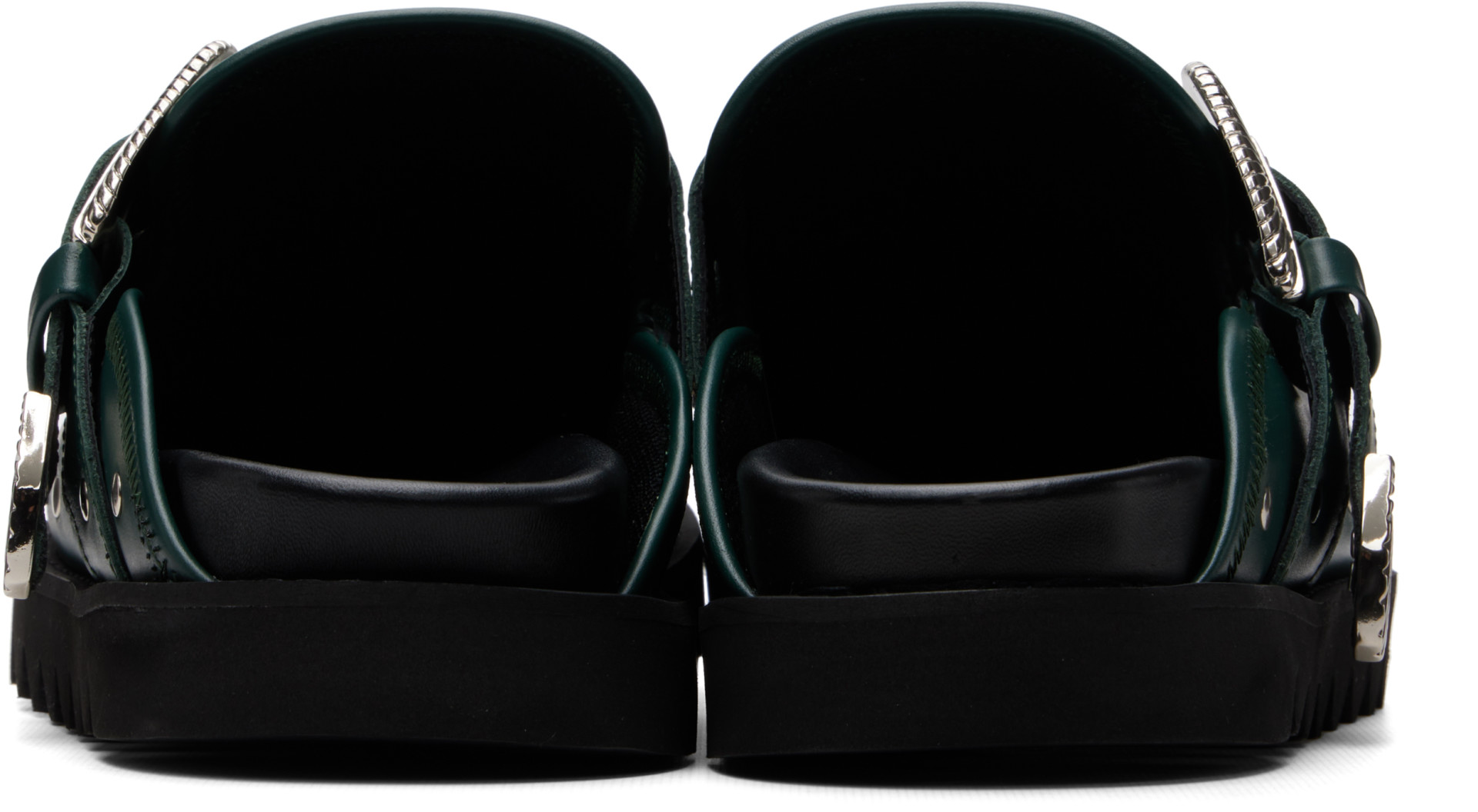 Toga Virilis: SSENSE Exclusive Green Eyelet Metal Sabot Slip-on