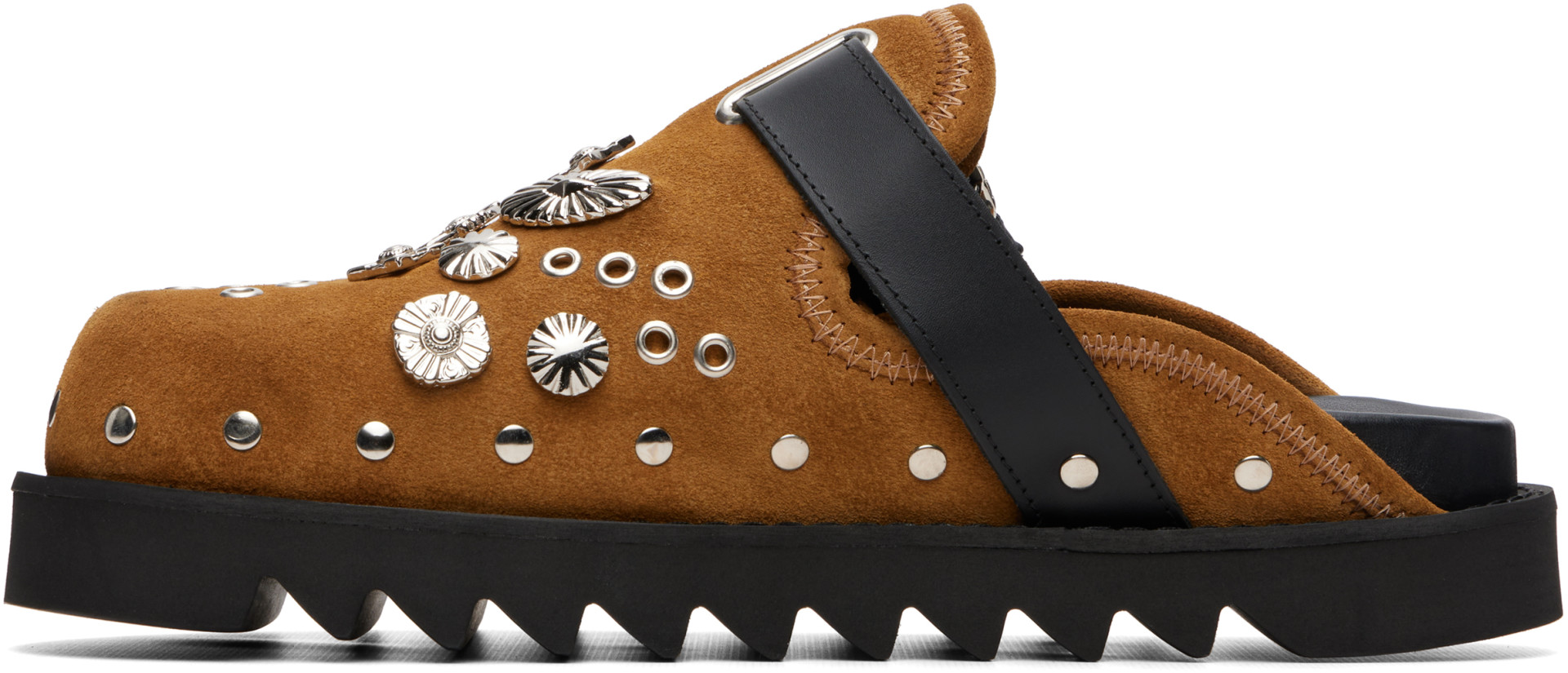 Toga Virilis: SSENSE Exclusive Tan Eyelet Metal Sabot Slip-on