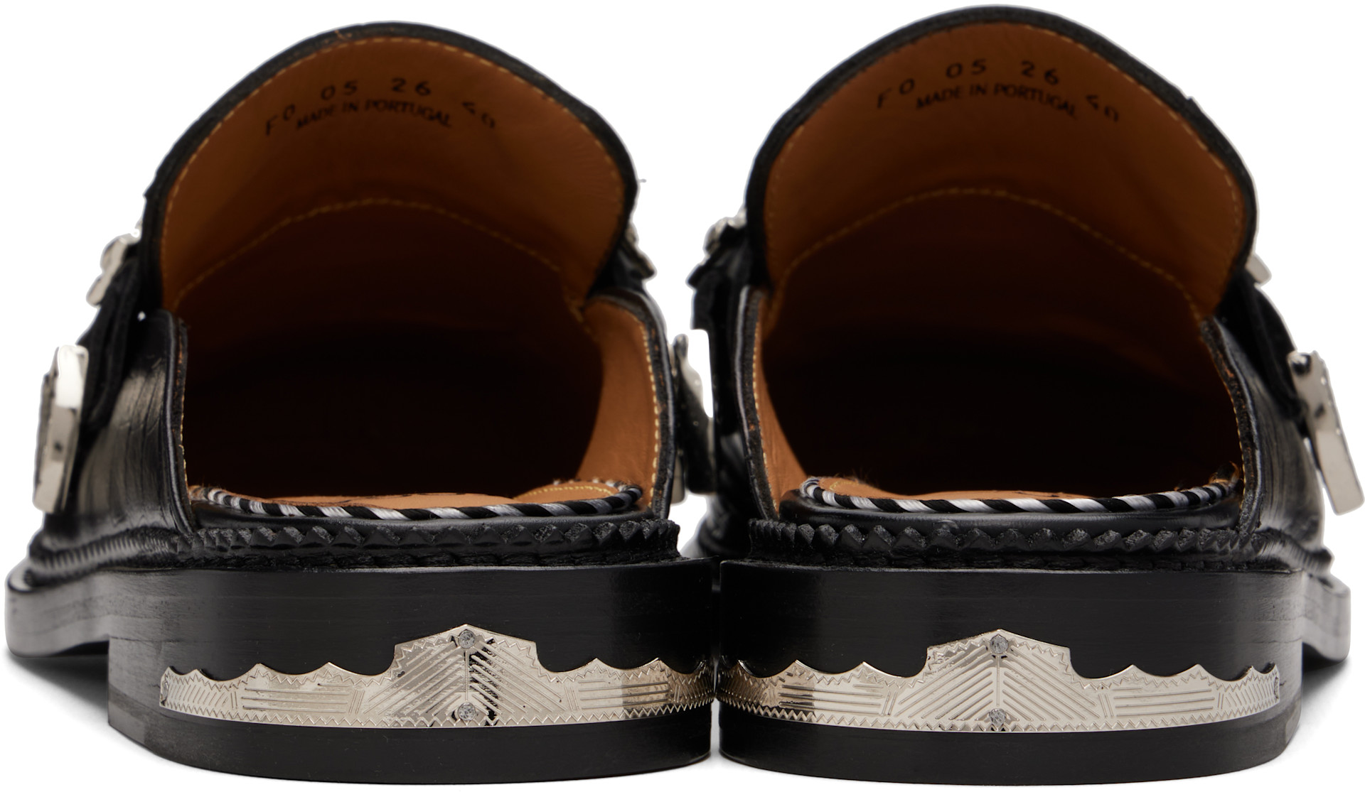 Toga Virilis: Black Embossed Croco Loafers | SSENSE