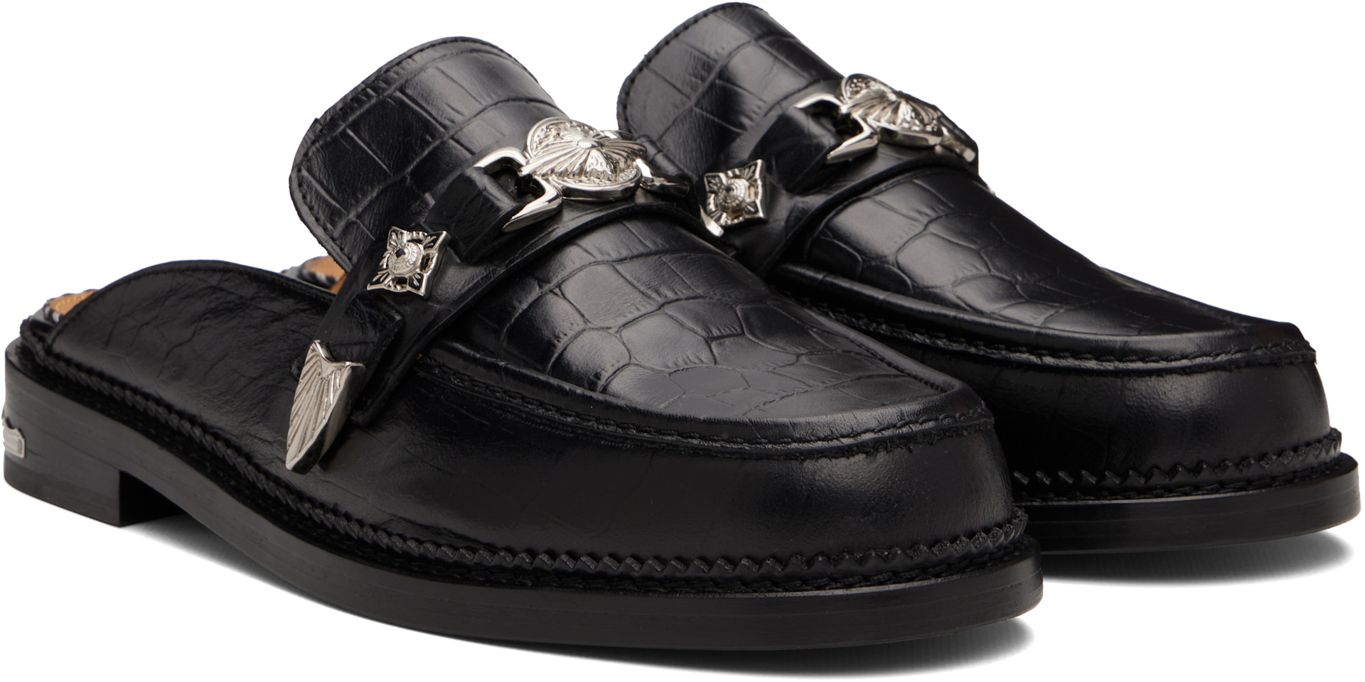 Toga Virilis: Black Embossed Croco Loafers | SSENSE