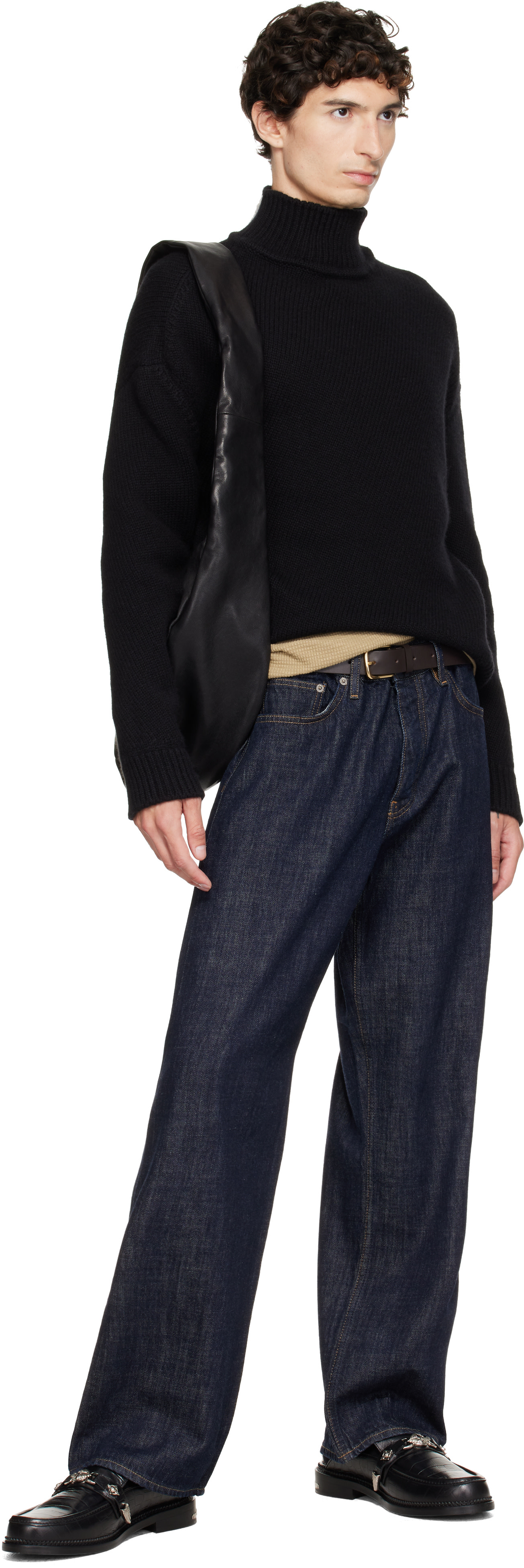 Toga Virilis: Black Embossed Croco Loafers | SSENSE