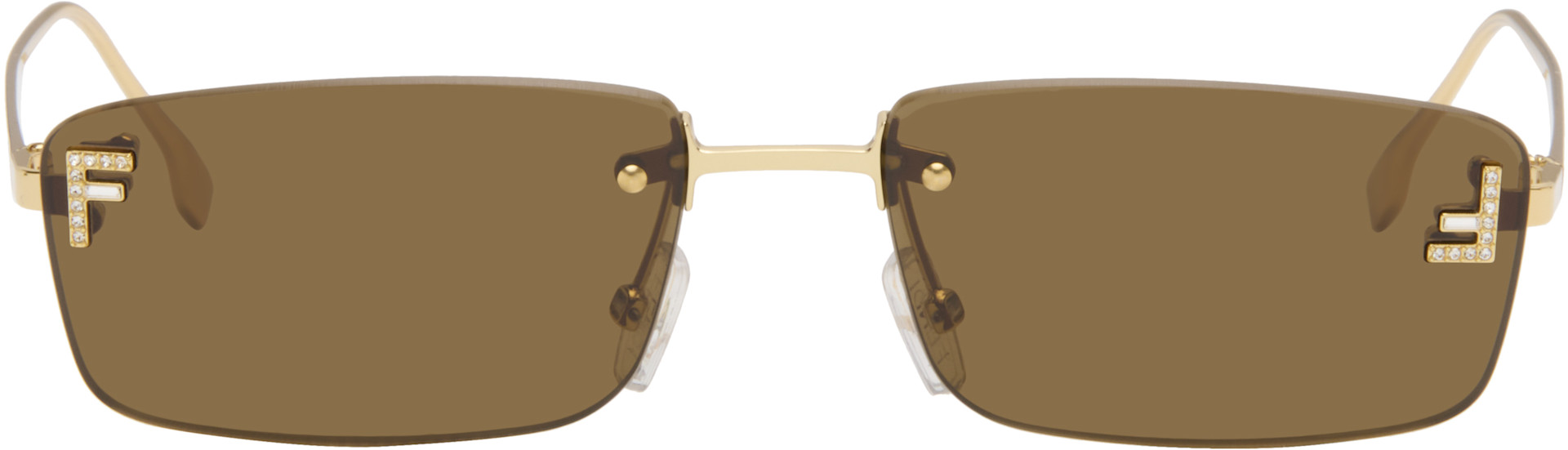 Fendi: Gold 'Fendi First' Crystal Sunglasses | SSENSE