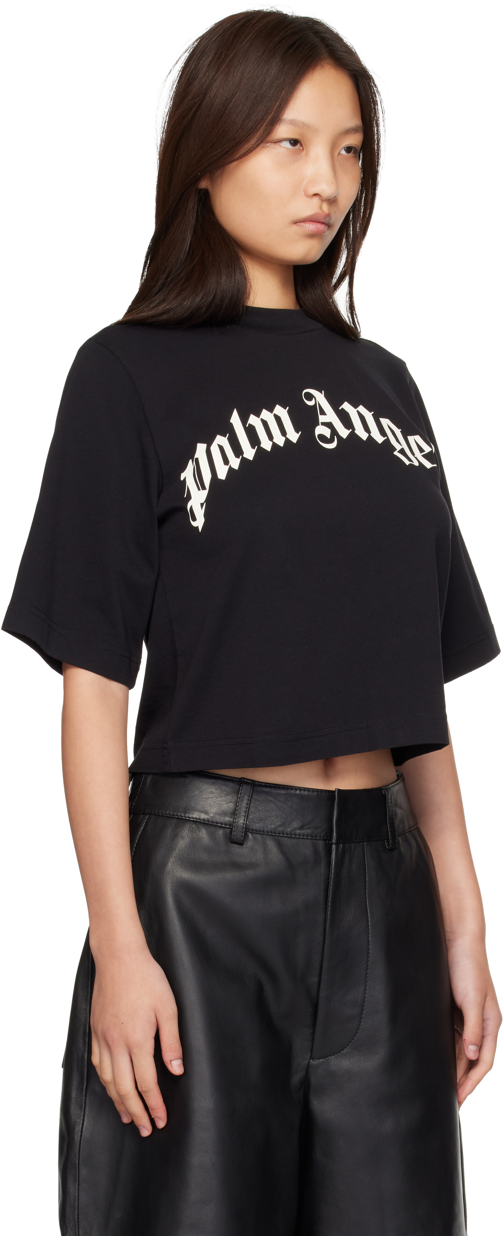 Palm Angels: ブラック カーブドロゴ ボクシー Tシャツ | SSENSE 日本