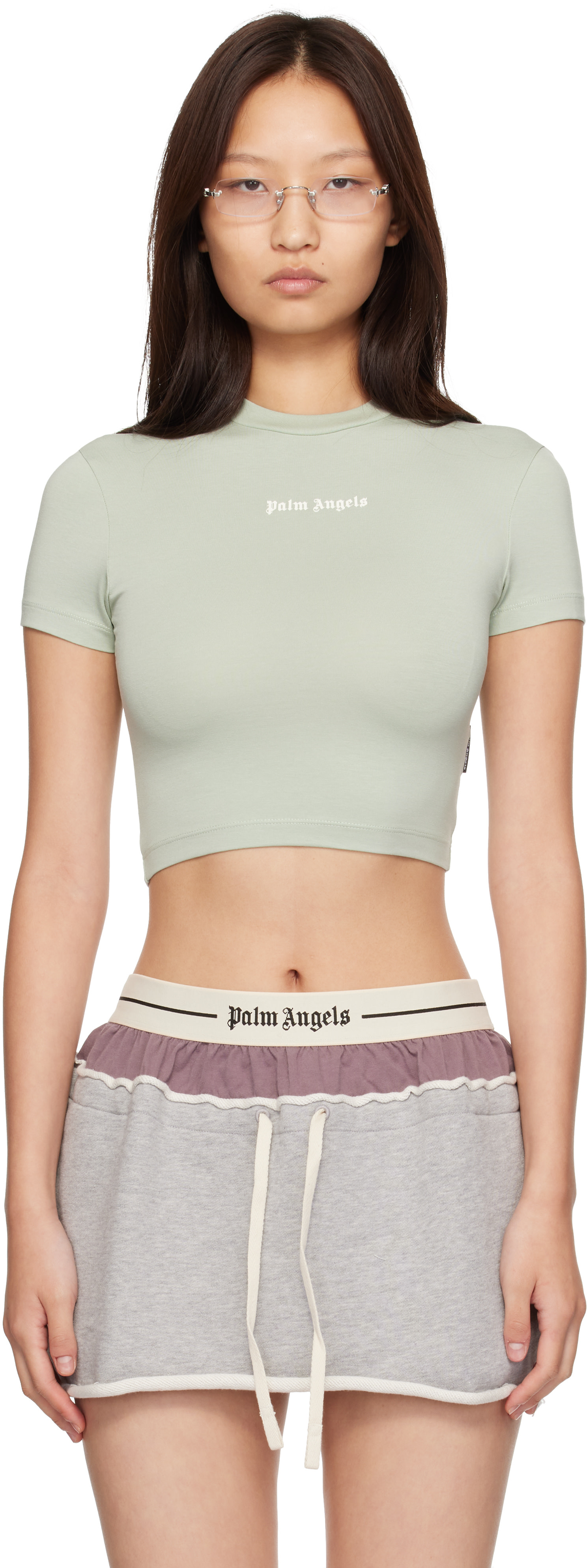 Palm Angels - Micro t-shirt vert à logo
