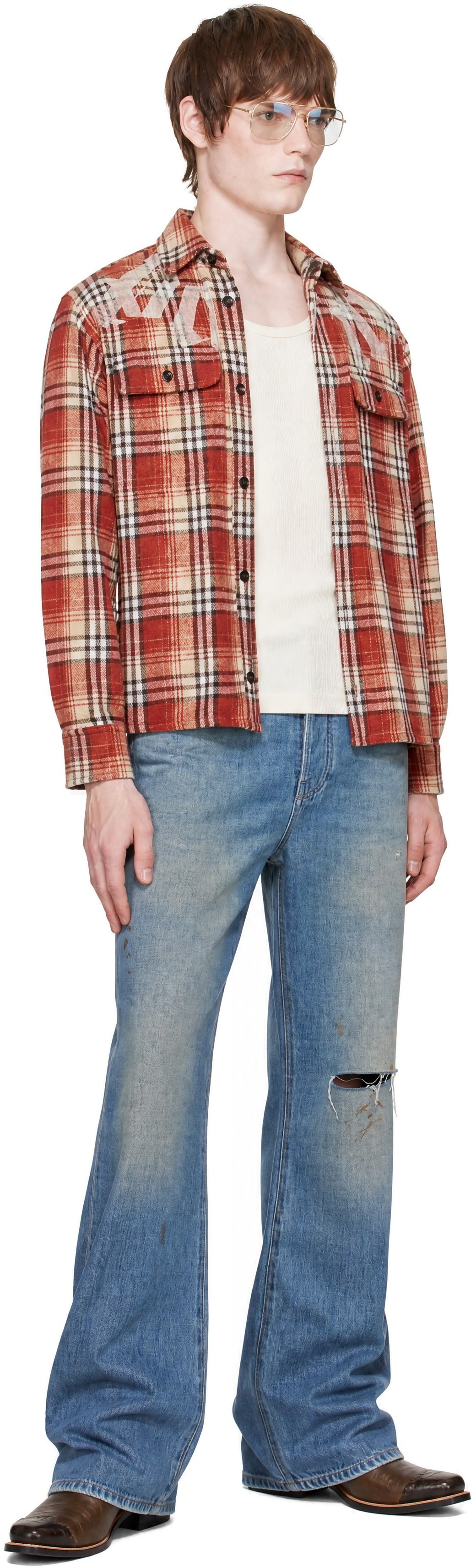 Palm Angels: Orange Big Neck Logo Loose Overshirt | SSENSE