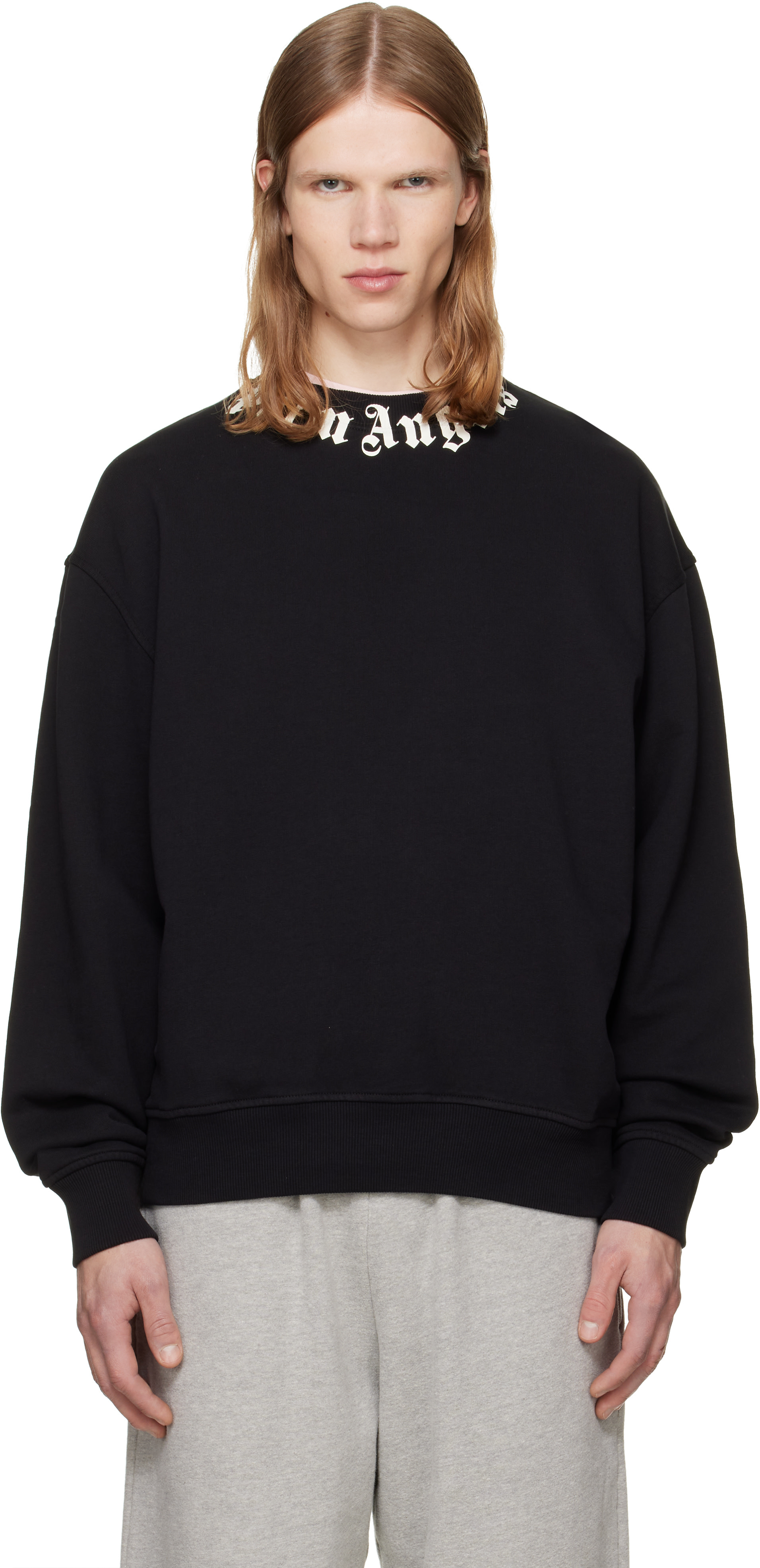 Palm Angels - ブラック Neck Logo Regular Crew スウェットシャツ