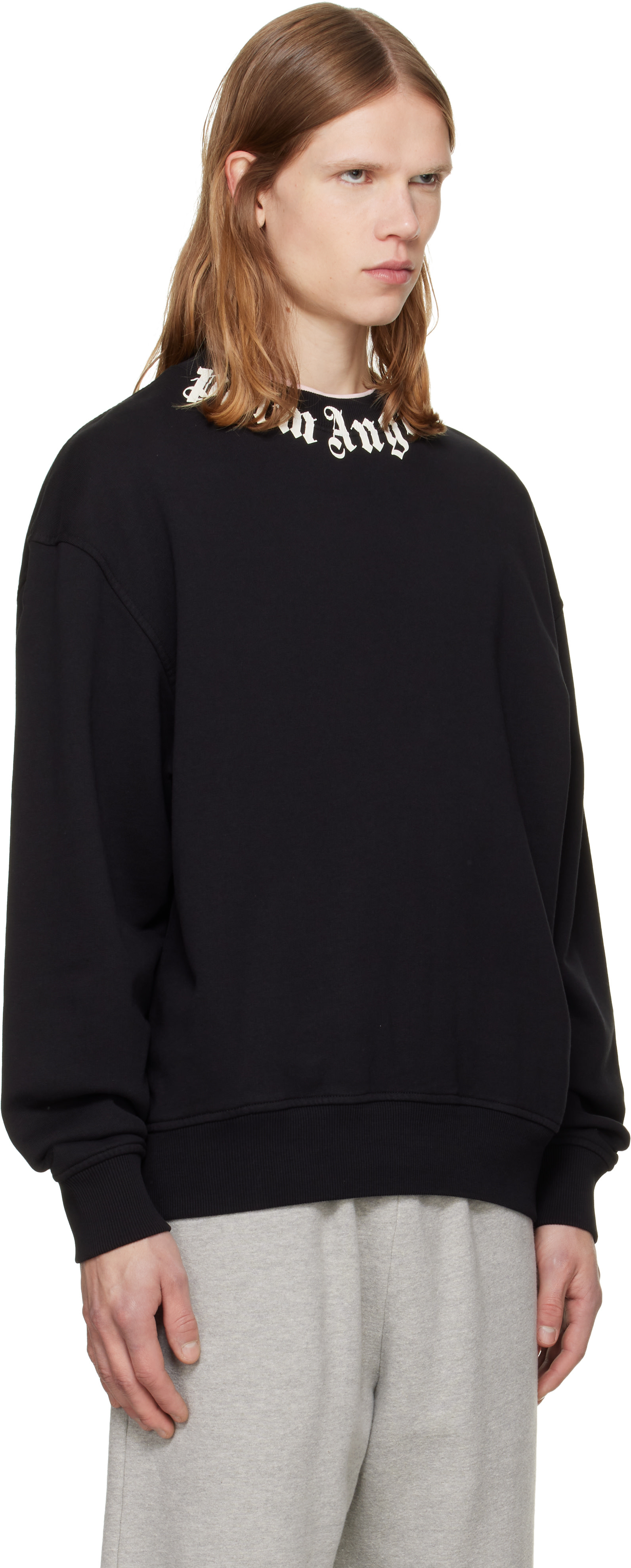 Palm Angels - ブラック Neck Logo Regular Crew スウェットシャツ