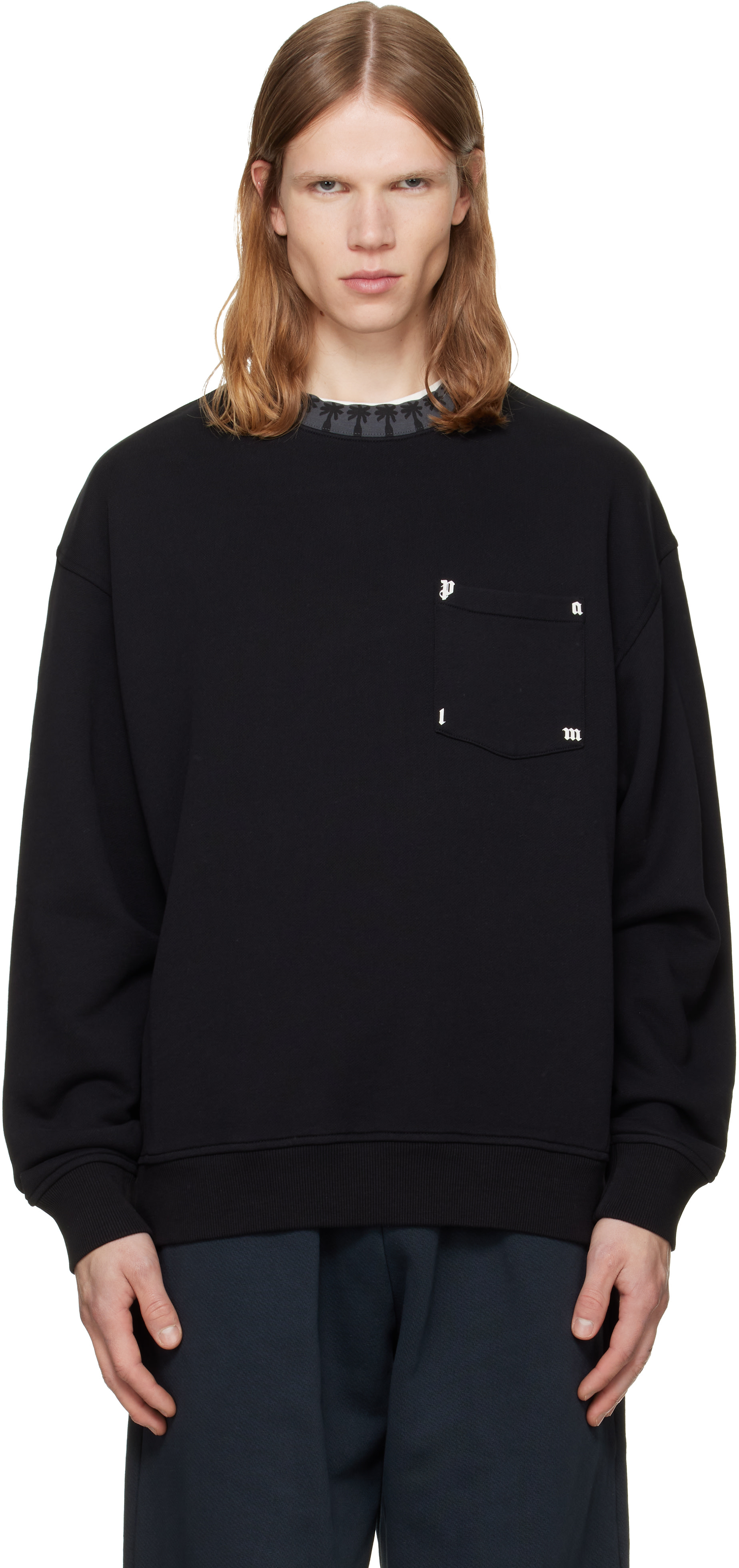 Palm Angels - Pull molletonné noir à col ras du cou et à logos