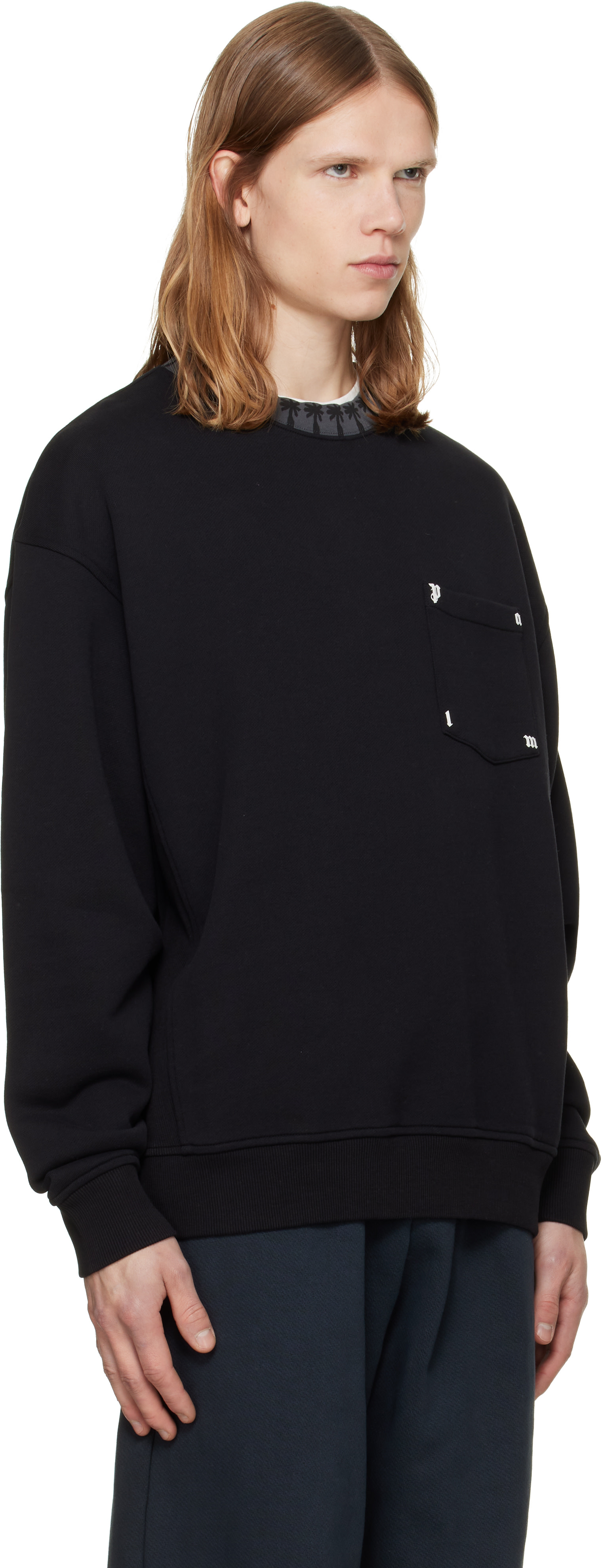 Palm Angels - Pull molletonné noir à col ras du cou et à logos