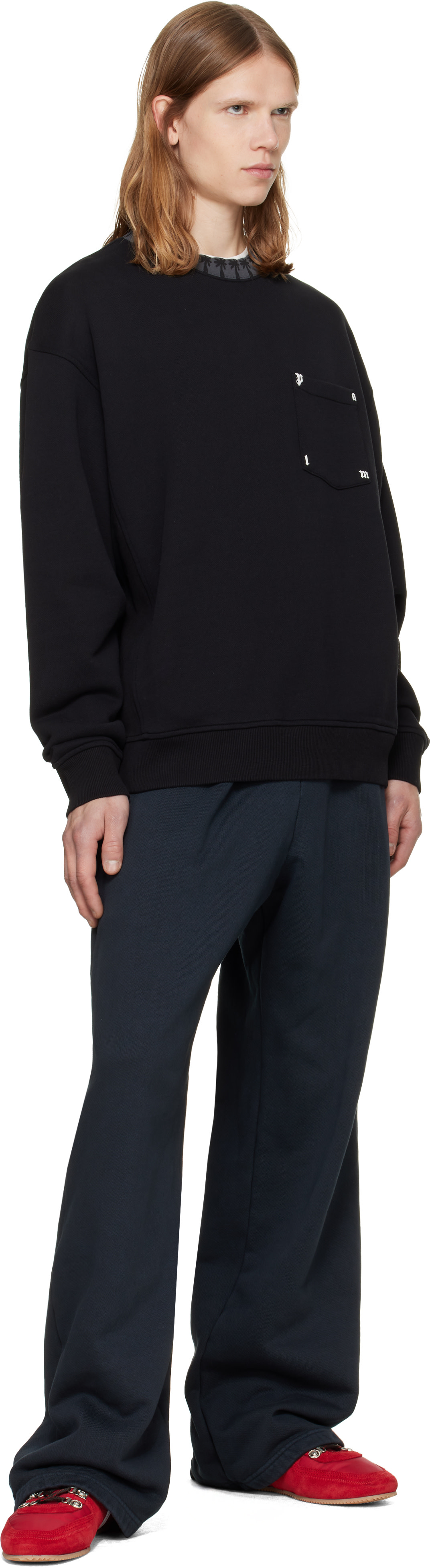 Palm Angels - Pull molletonné noir à col ras du cou et à logos