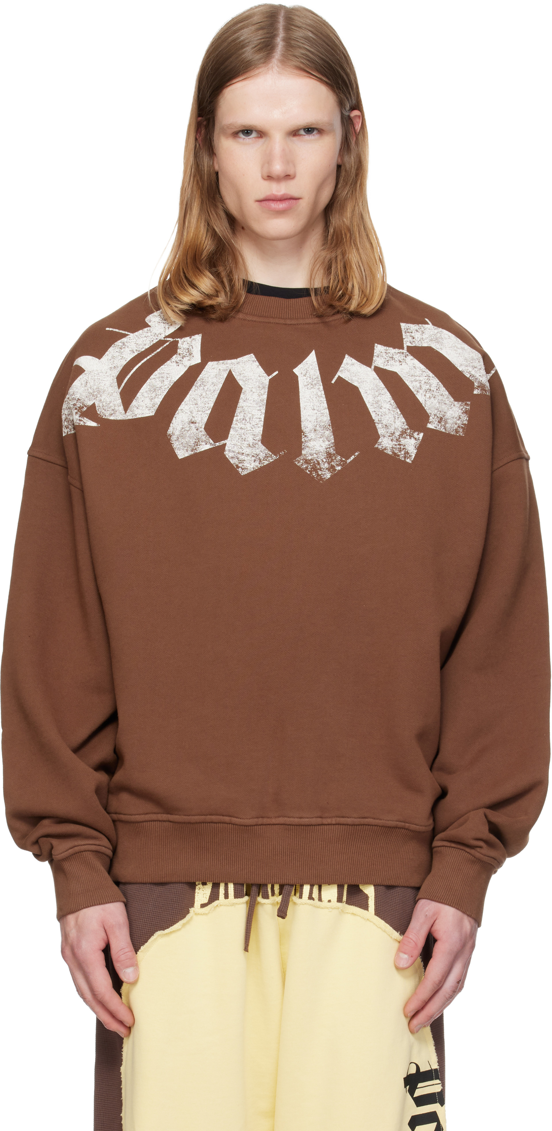 Palm Angels - Pull molletonné décontracté brun à logo surdimensionné