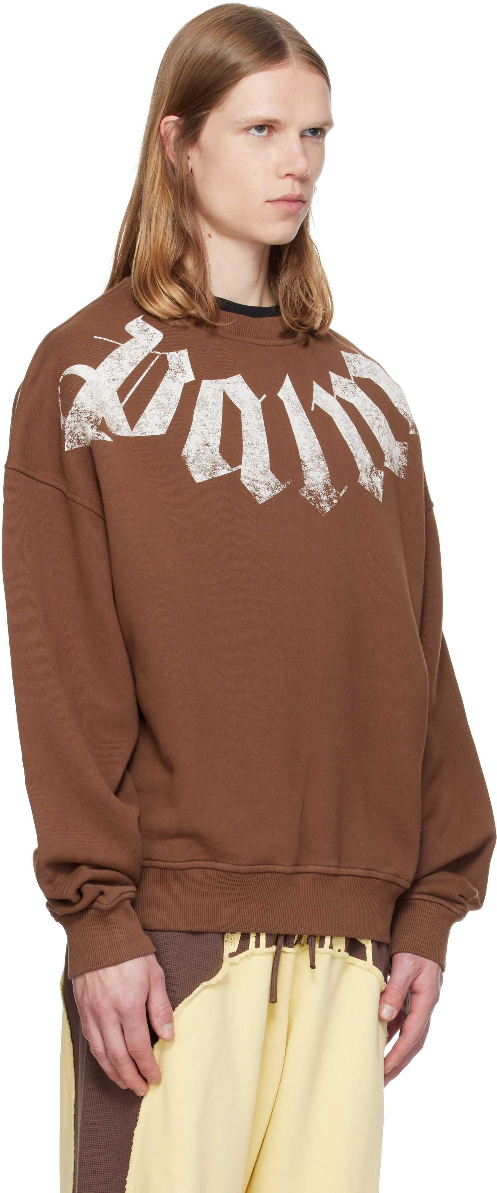 Palm Angels - Pull molletonné décontracté brun à logo surdimensionné
