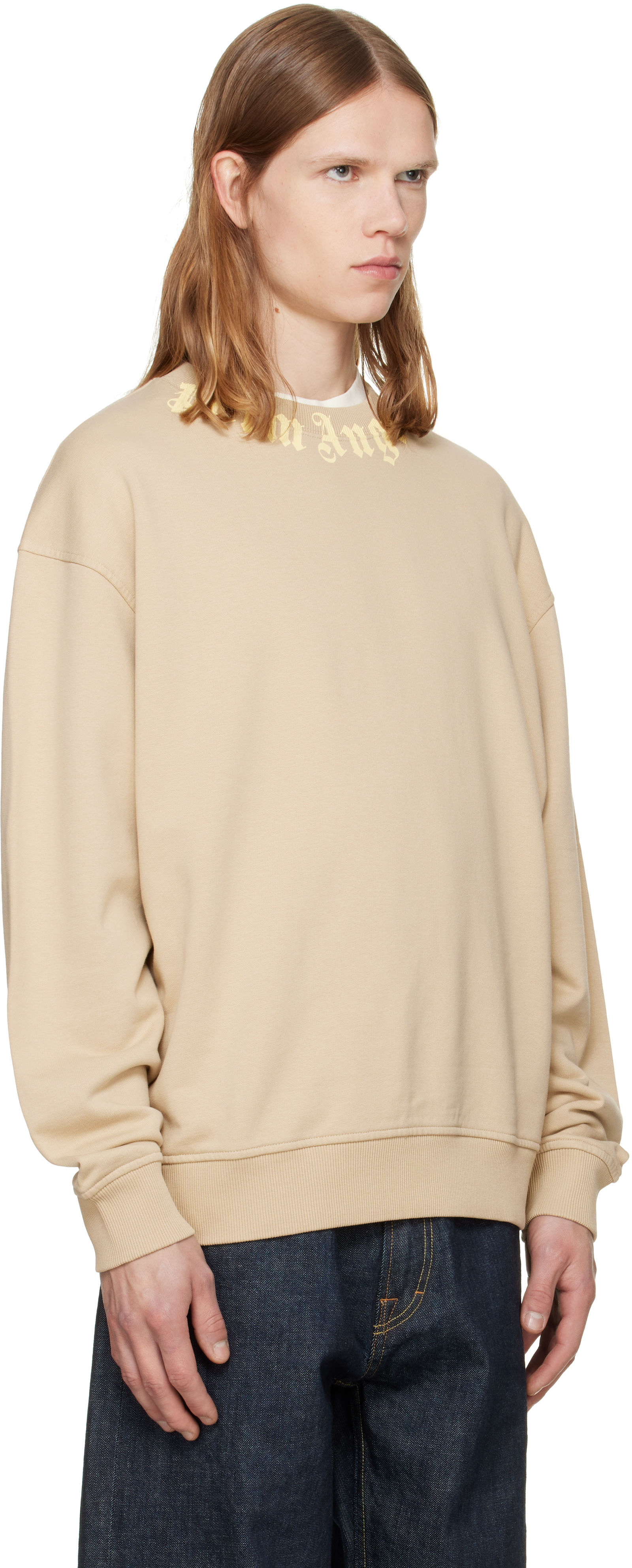 Palm Angels - Pull molletonné beige à logo et à col ras du cou